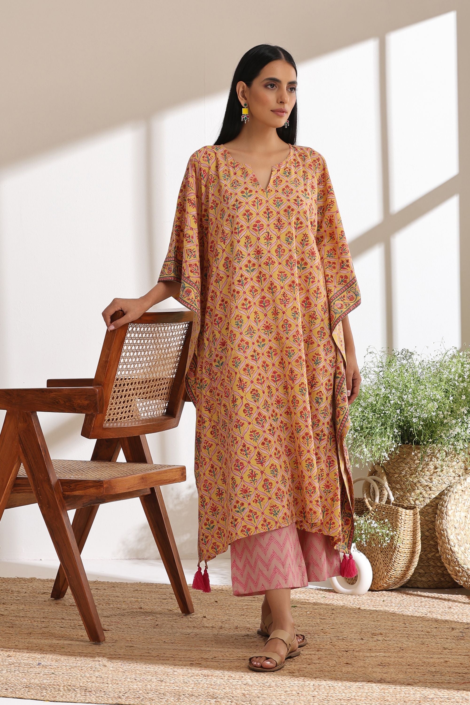 Yellow Geometric Kaftan Set of 2