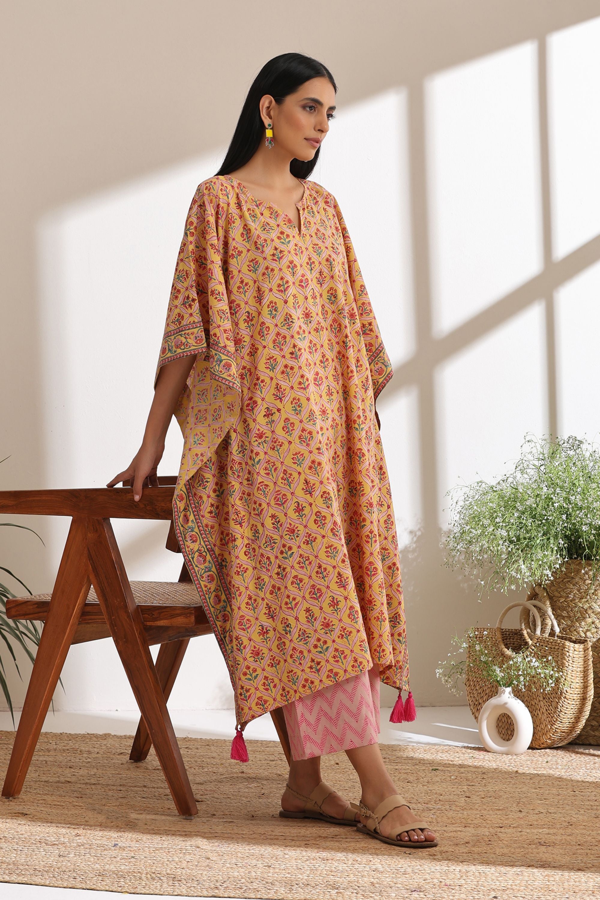 Yellow Geometric Kaftan Set of 2