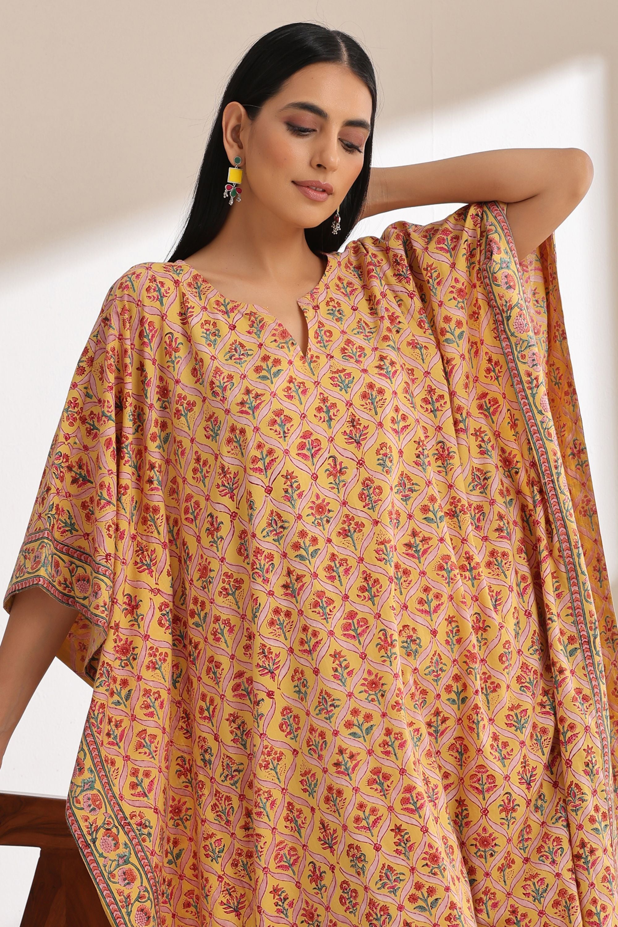 Yellow Geometric Kaftan Set of 2