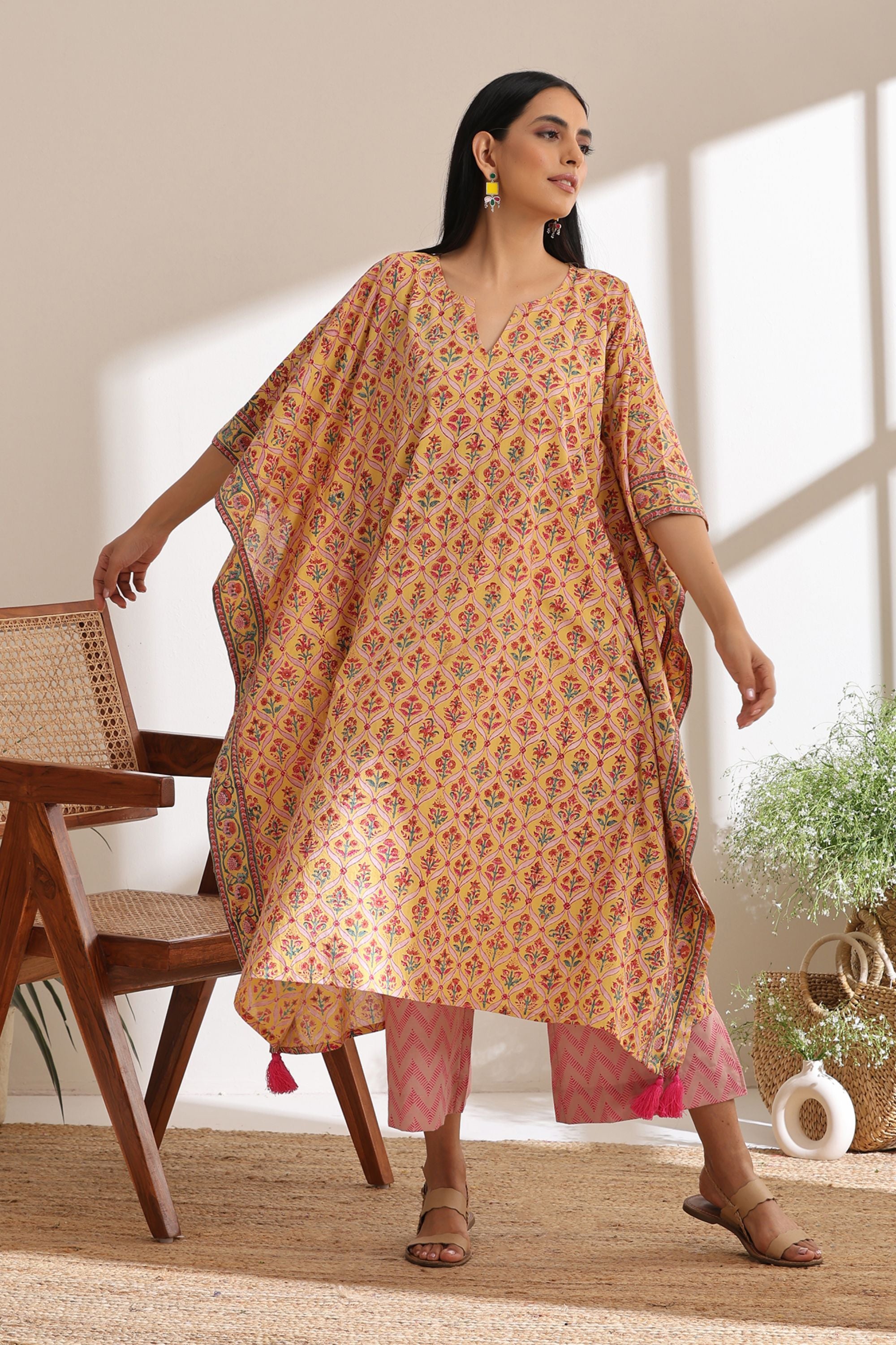 Yellow Geometric Kaftan Set of 2