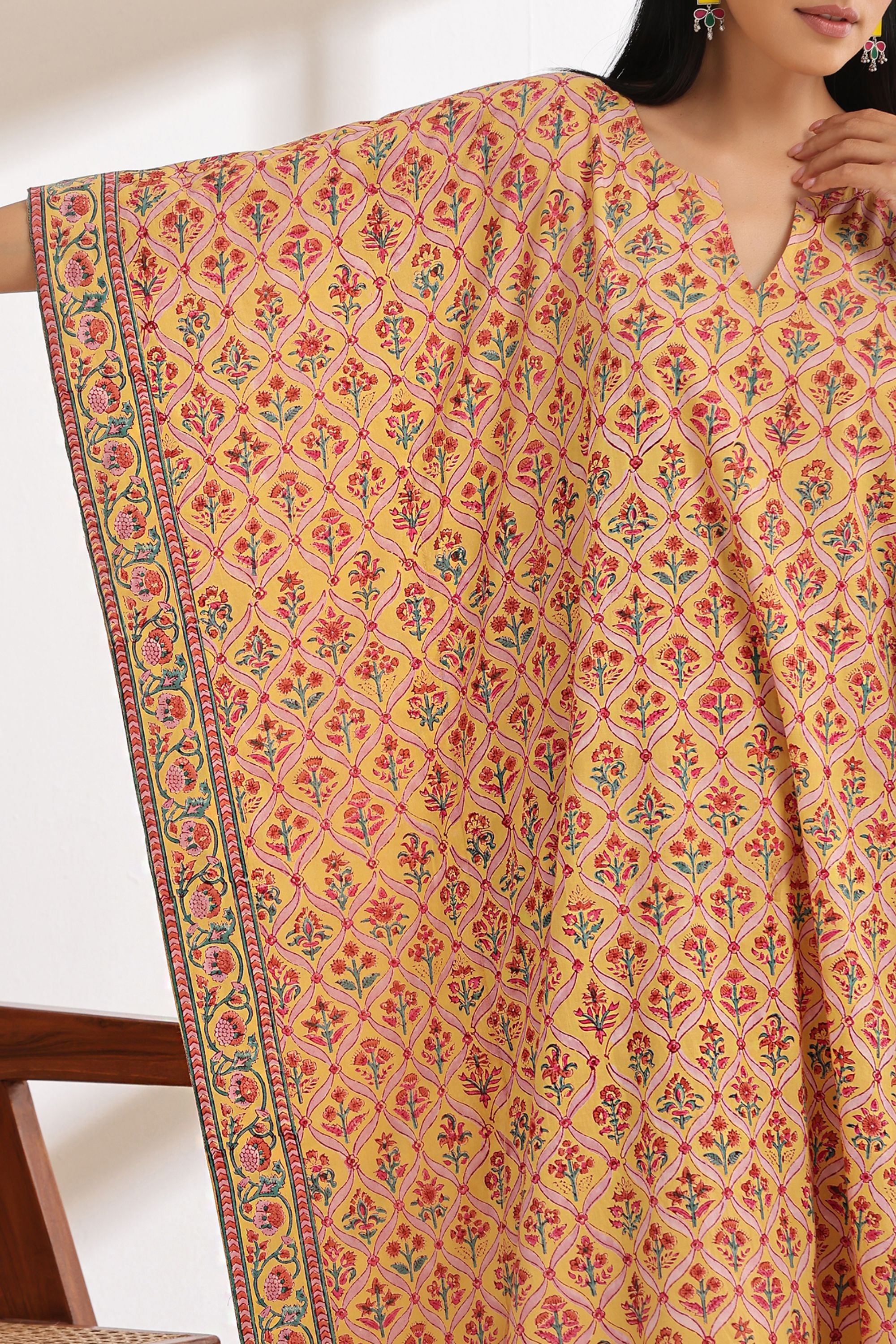 Yellow Geometric Kaftan Set of 2