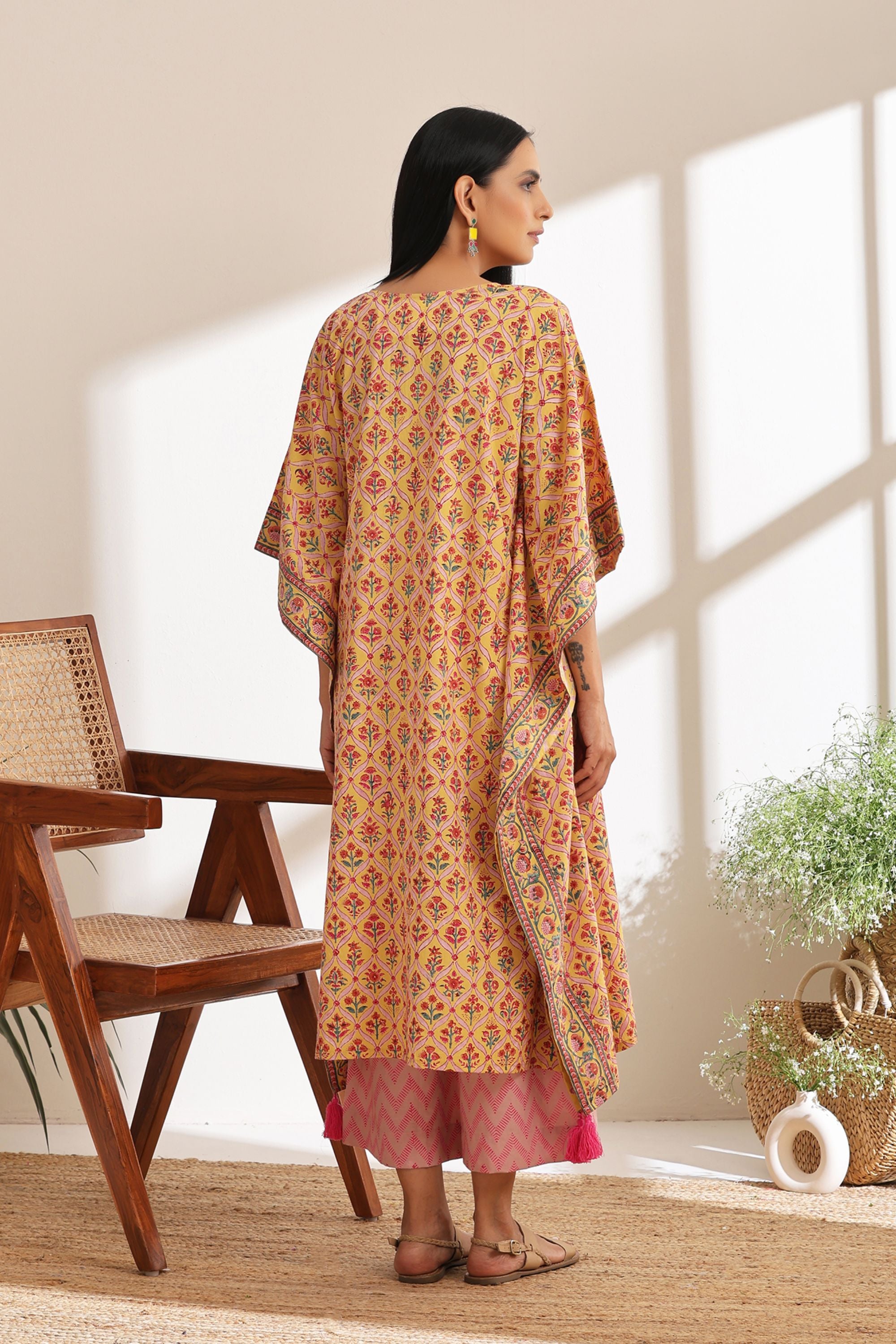 Yellow Geometric Kaftan Set of 2