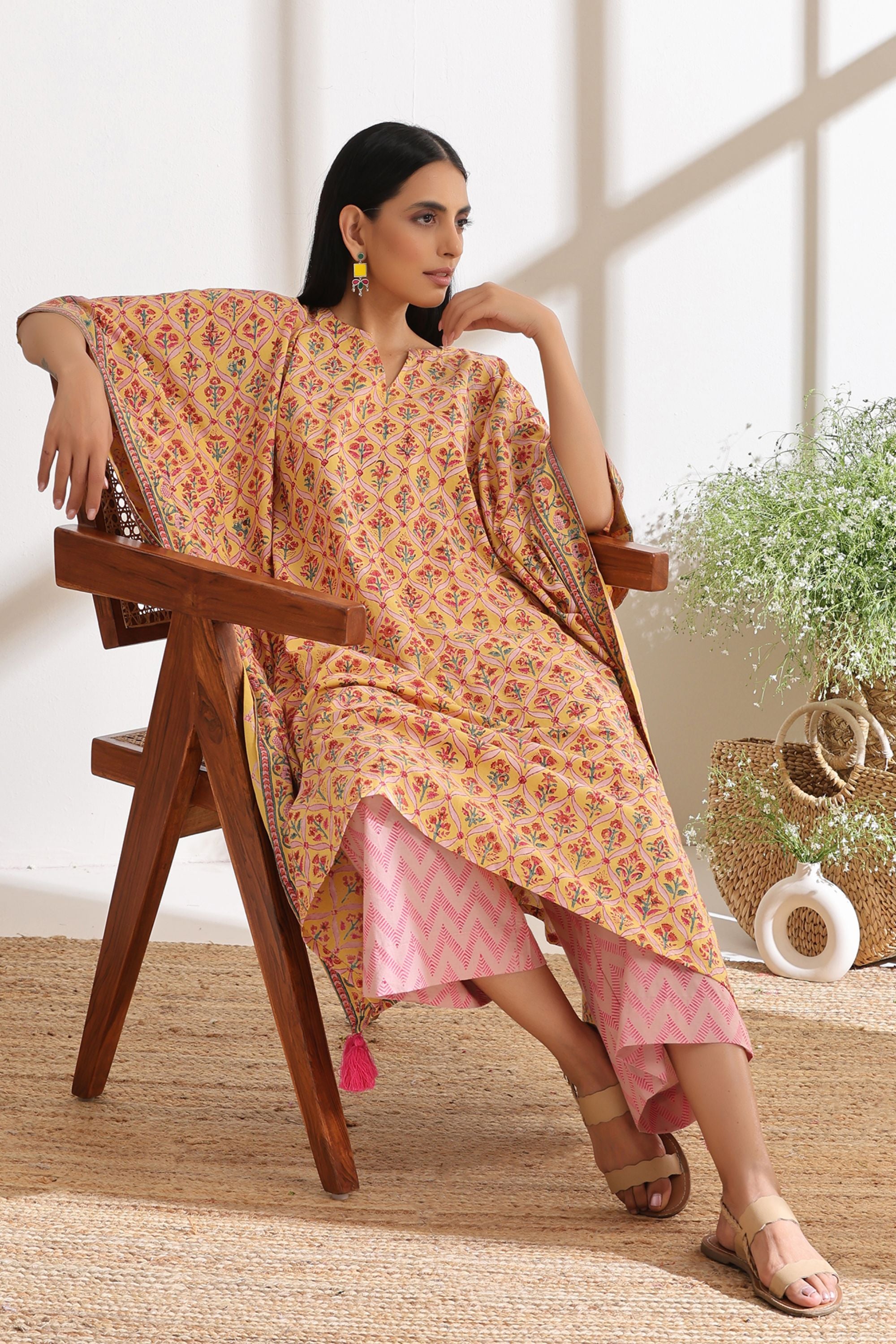 Yellow Geometric Kaftan Set of 2