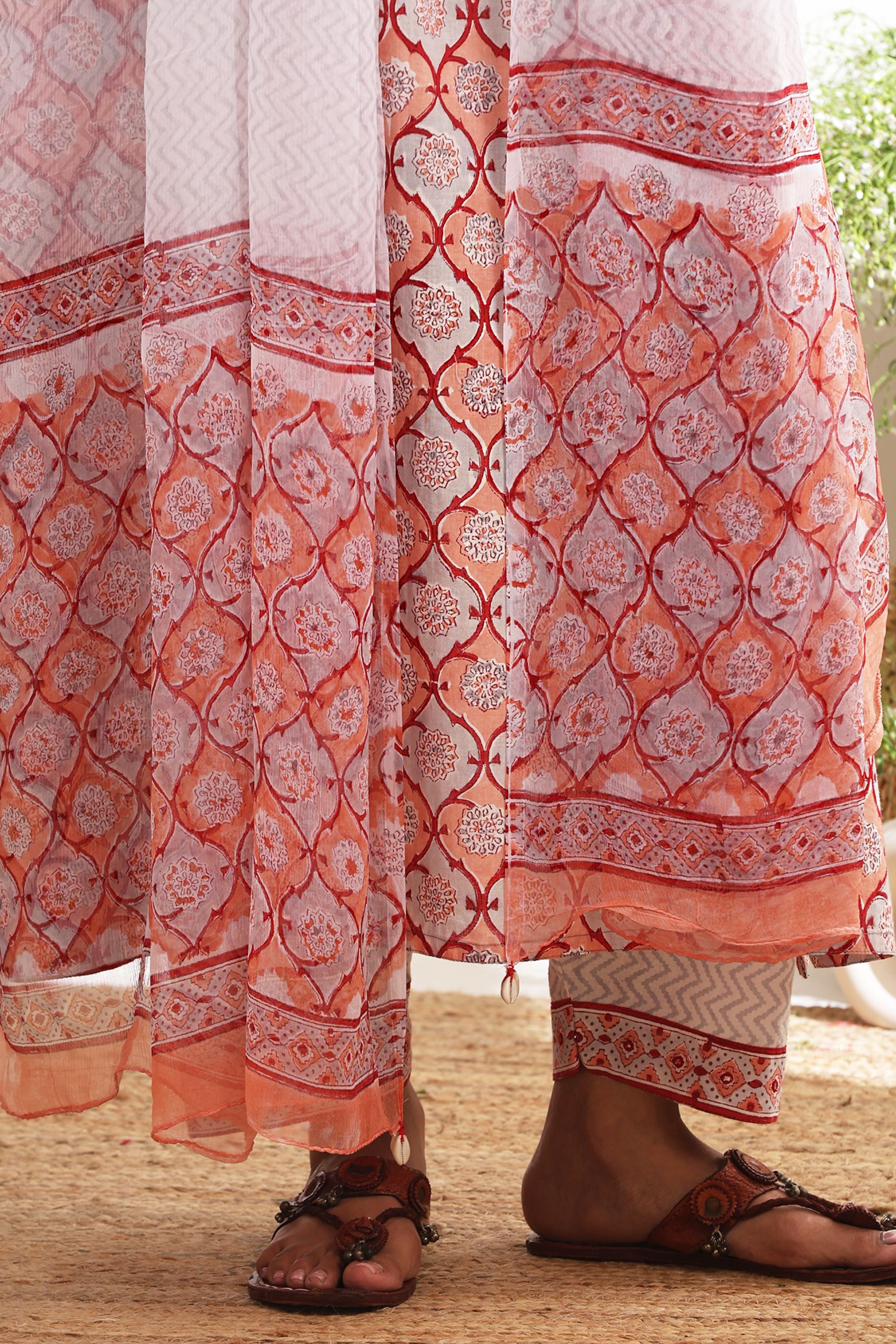 Peach Geometric Mirrorwork Kurta Set of 3