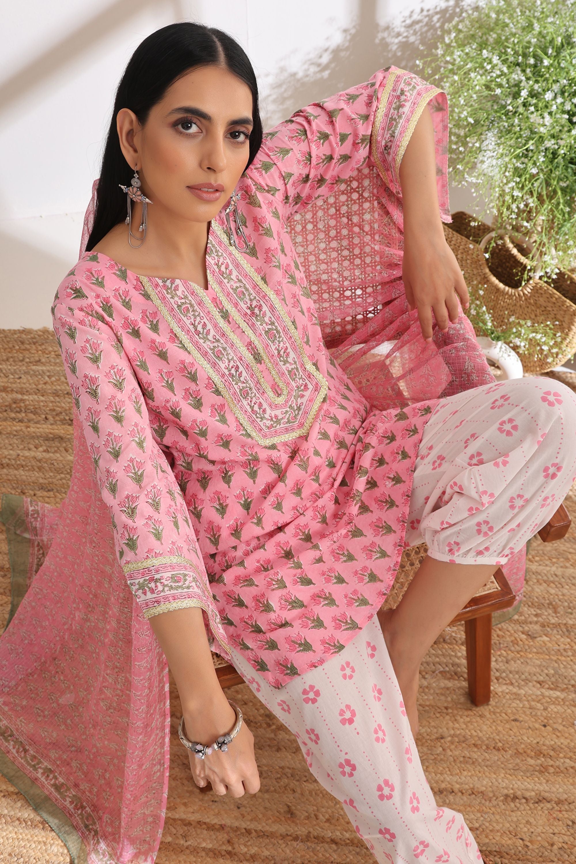 Taffy Pink Short Kurta Set of 3