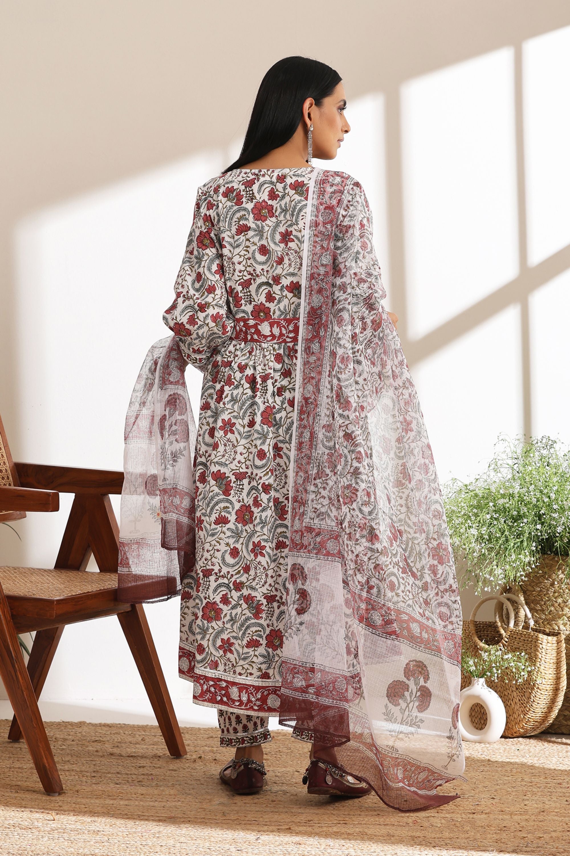 White Chintz Embroidered Anarkali Set of 3