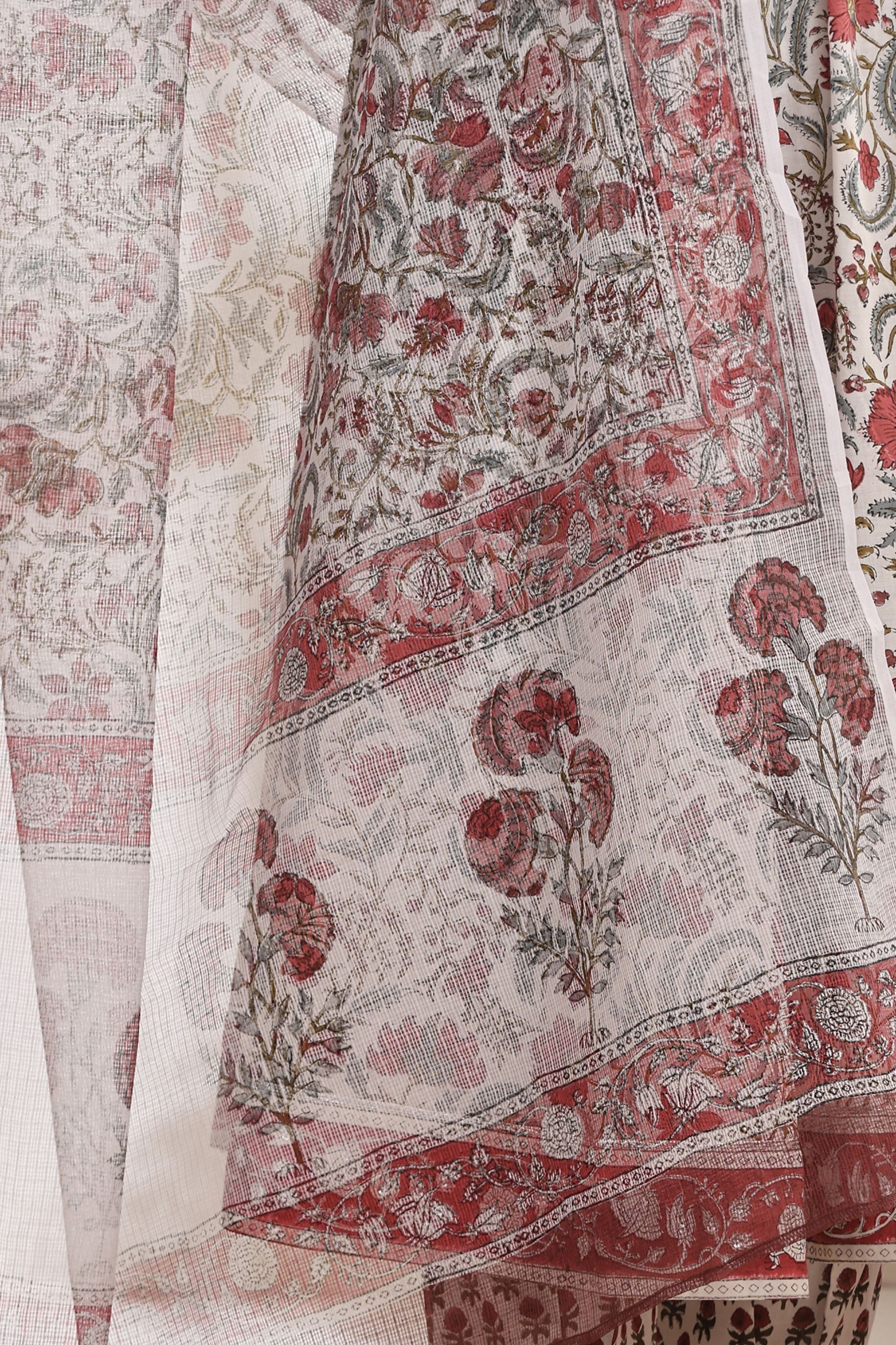 White Chintz Embroidered Anarkali Set of 3