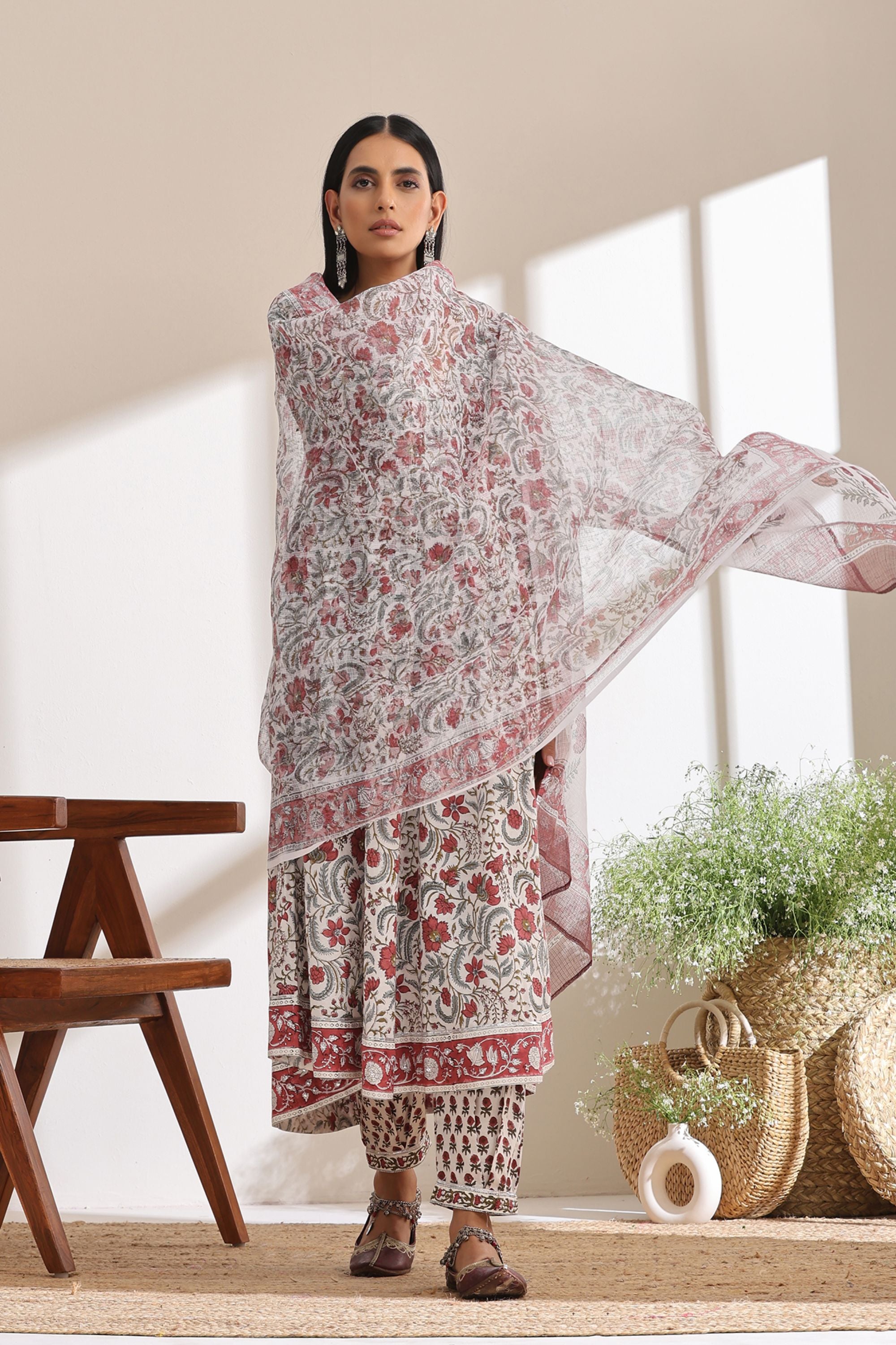 White Chintz Embroidered Anarkali Set of 3