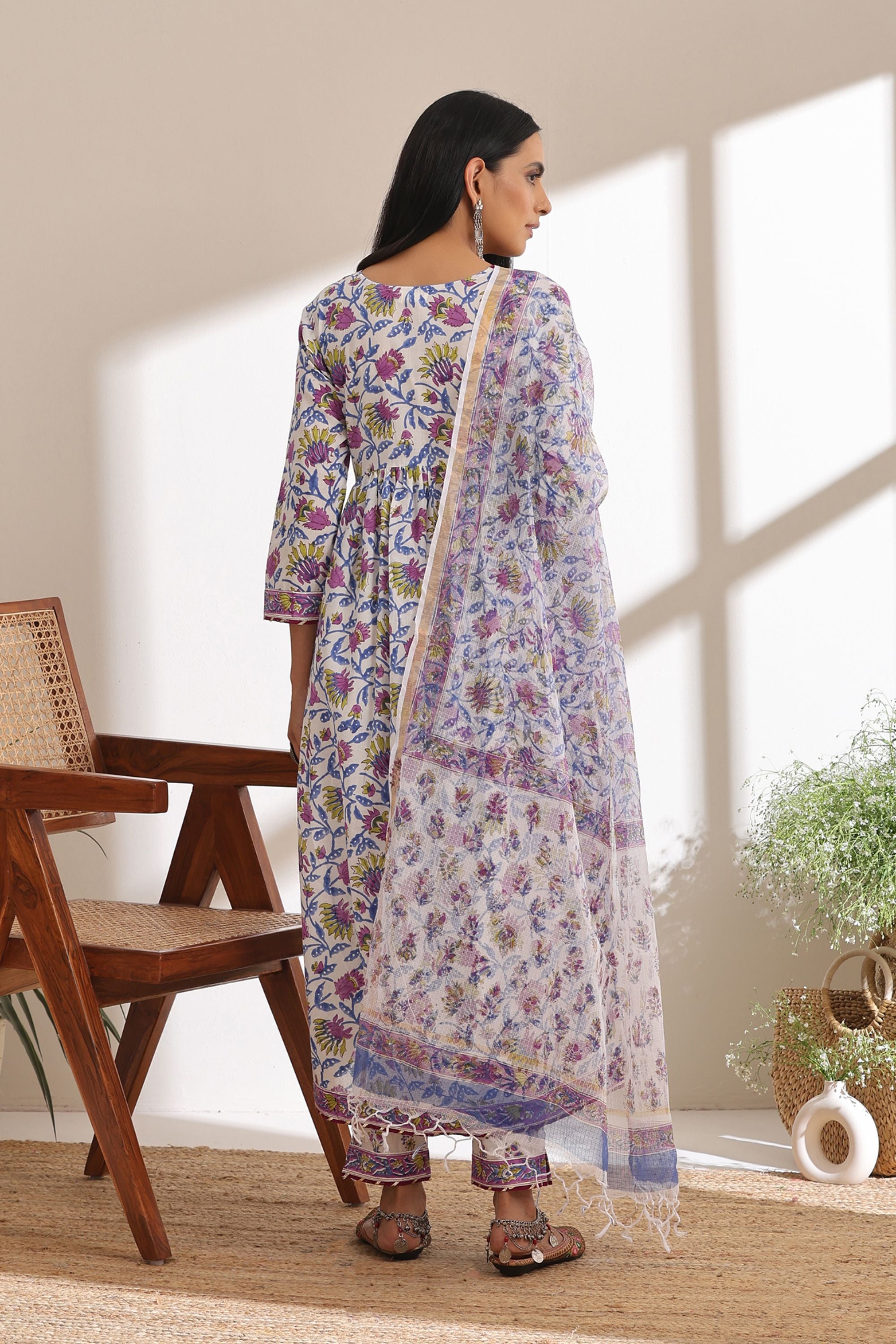 Zinnia Purple Gathered Kurta Set of 3