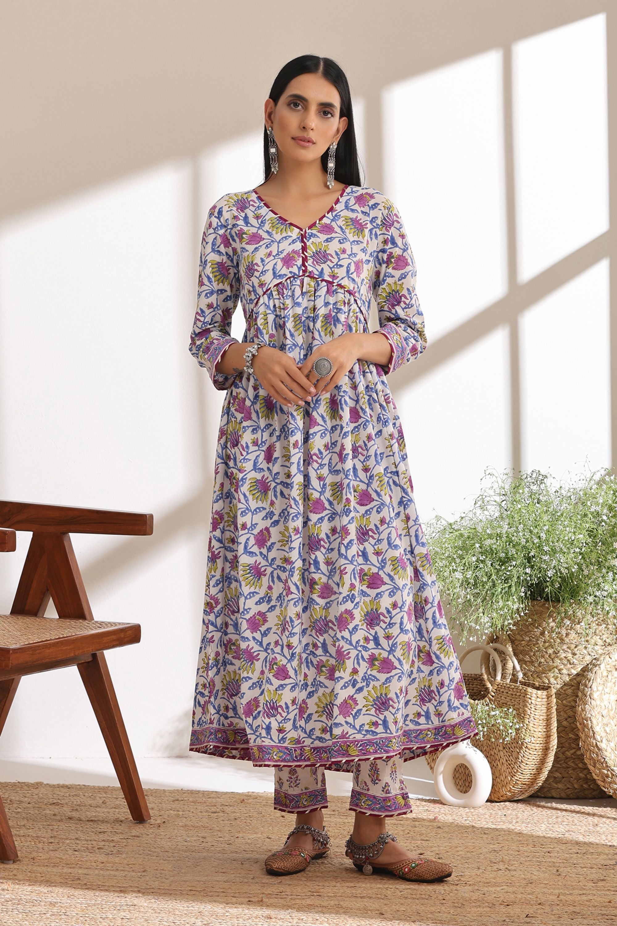 Zinnia Purple Gathered Kurta Set of 3