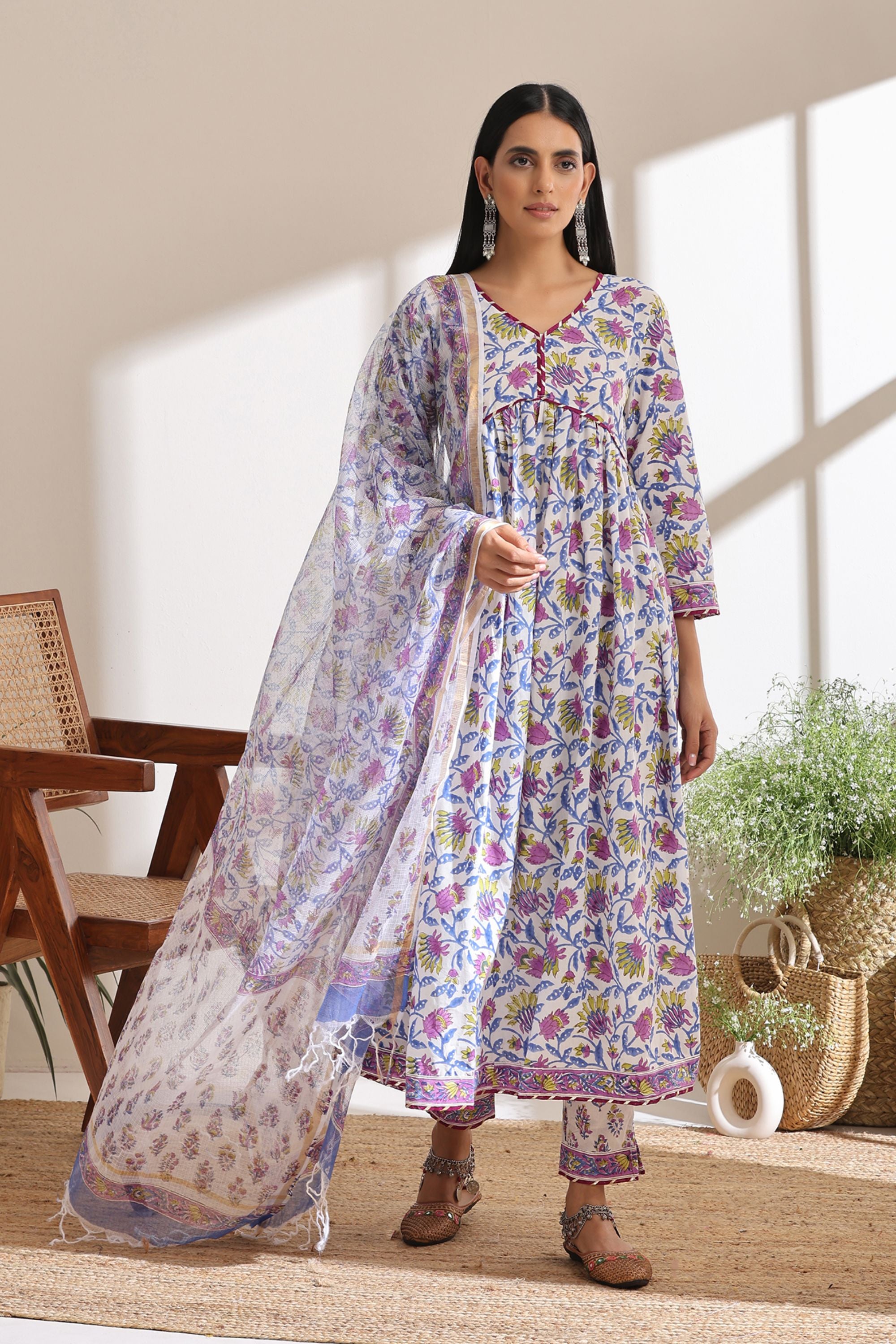 Zinnia Purple Gathered Kurta Set of 3