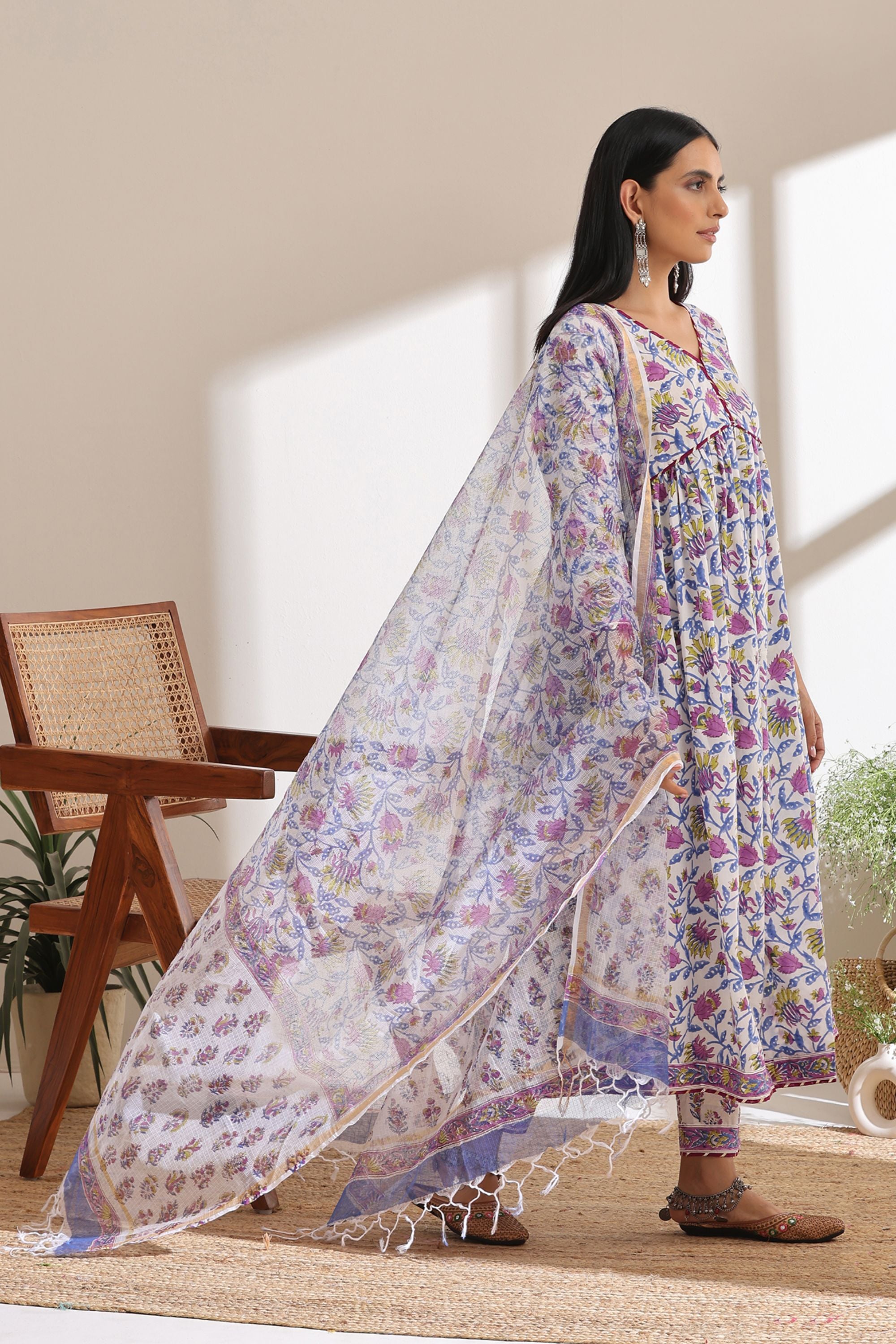 Zinnia Purple Gathered Kurta Set of 3