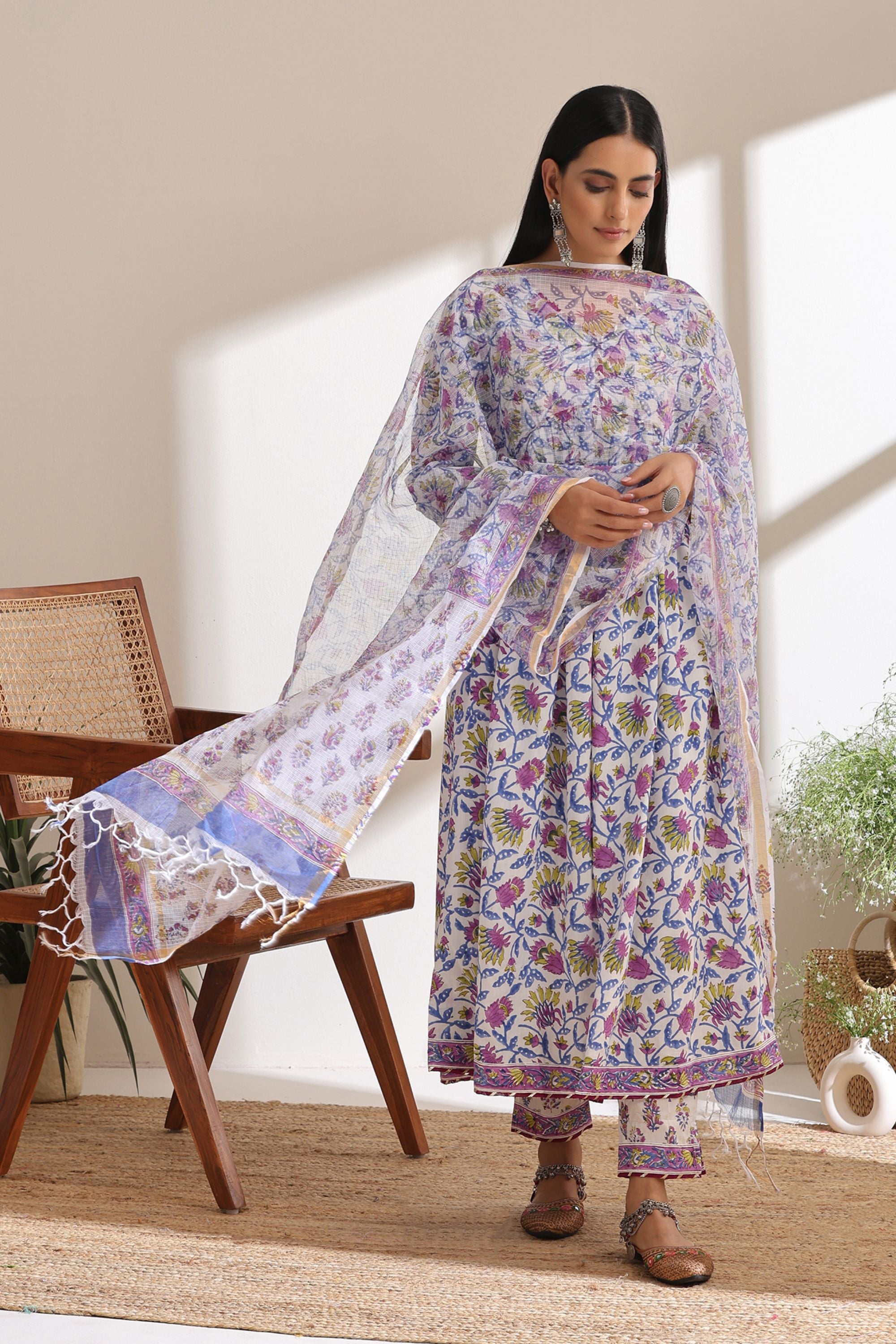 Zinnia Purple Gathered Kurta Set of 3