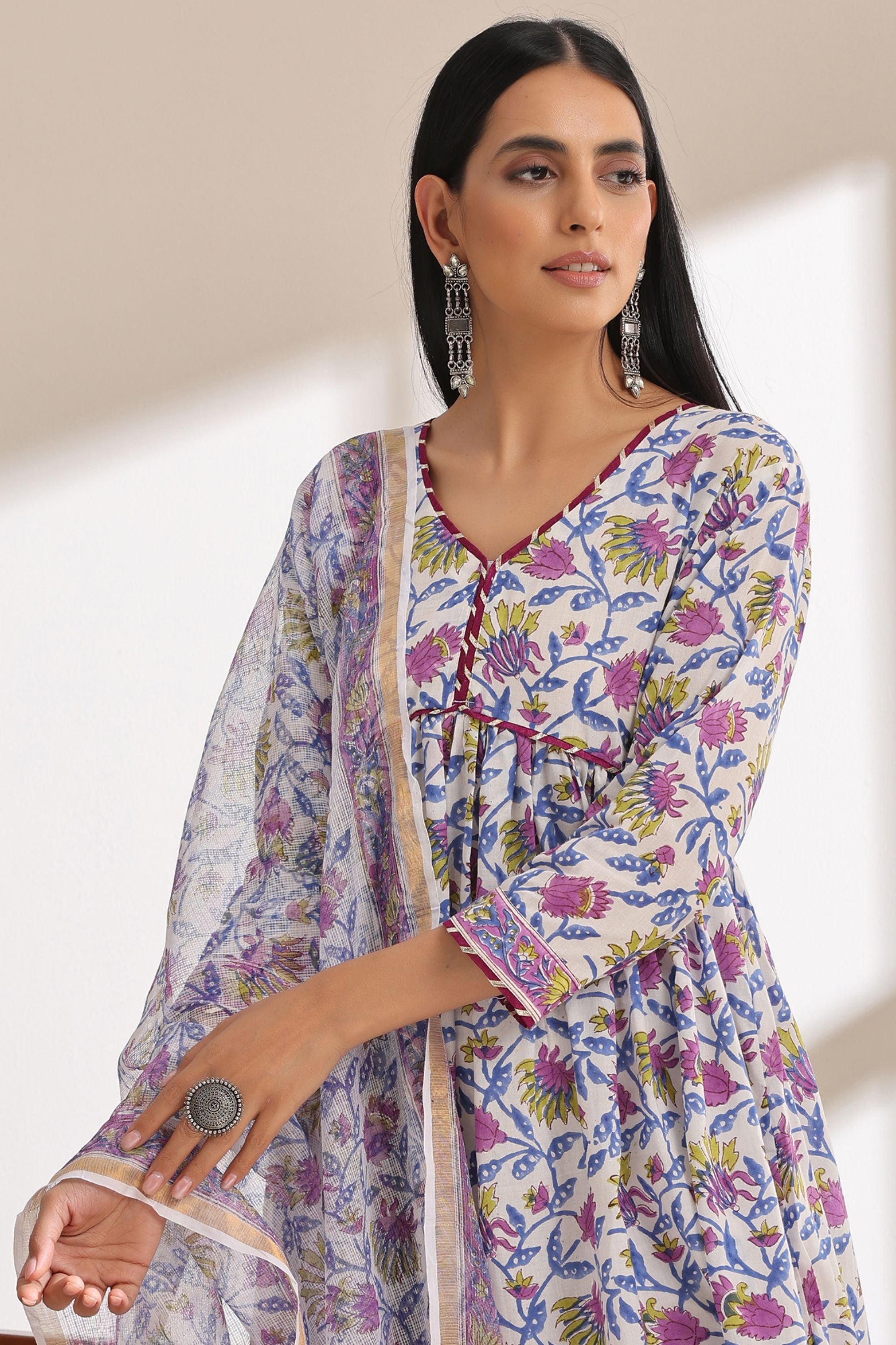 Zinnia Purple Gathered Kurta Set of 3