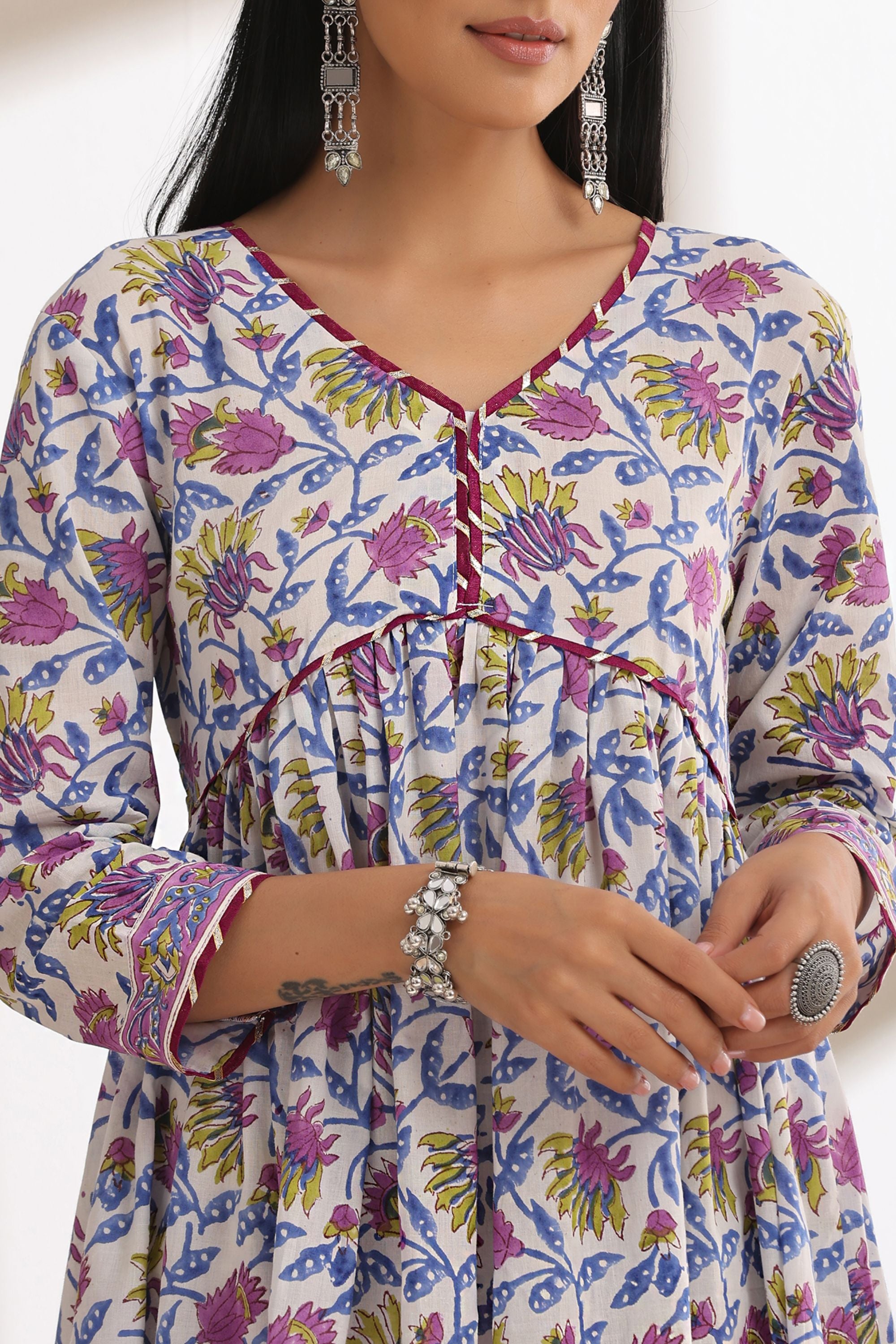 Zinnia Purple Gathered Kurta Set of 3