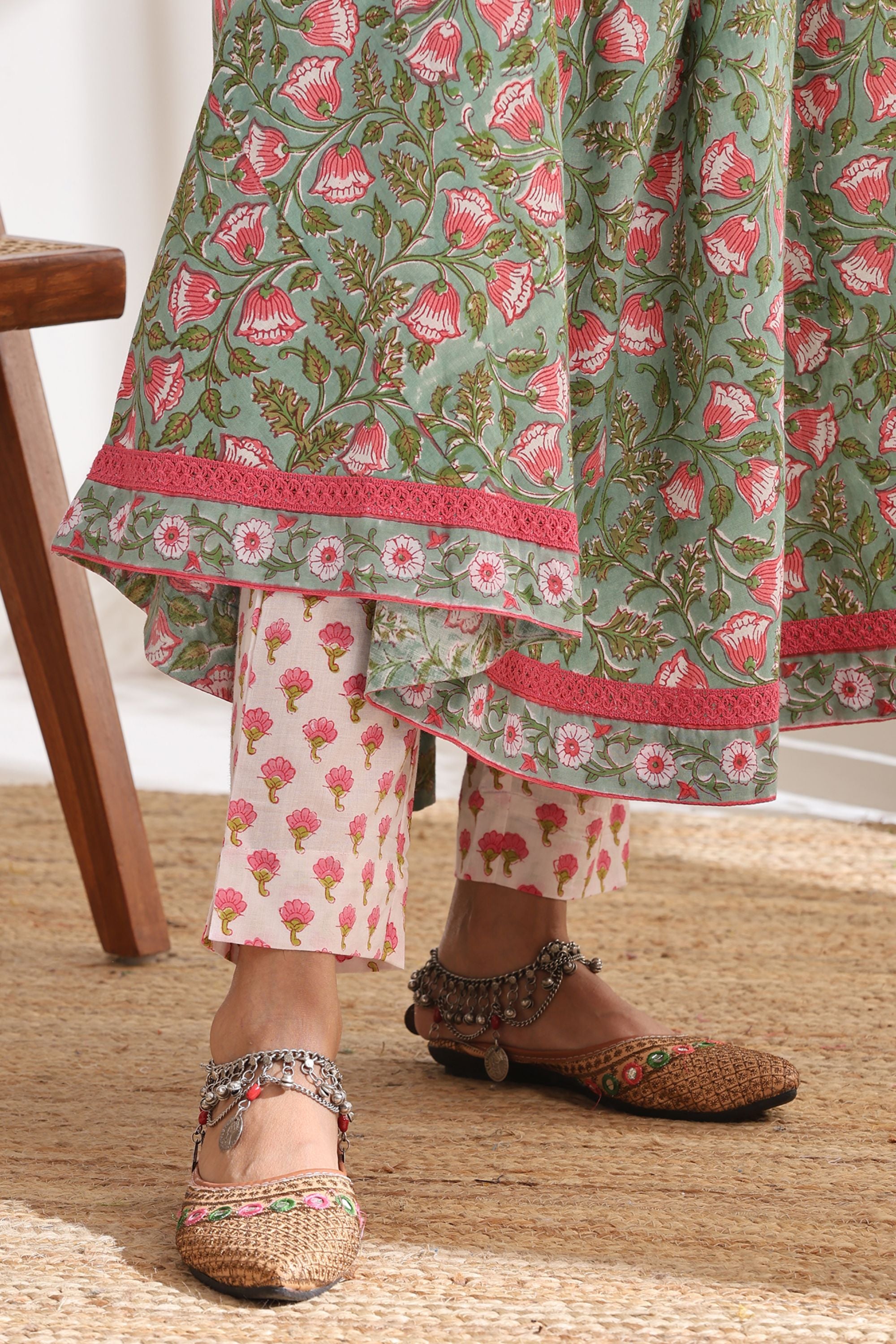 Shamrock Green Embroidered Anarkali Set of 3