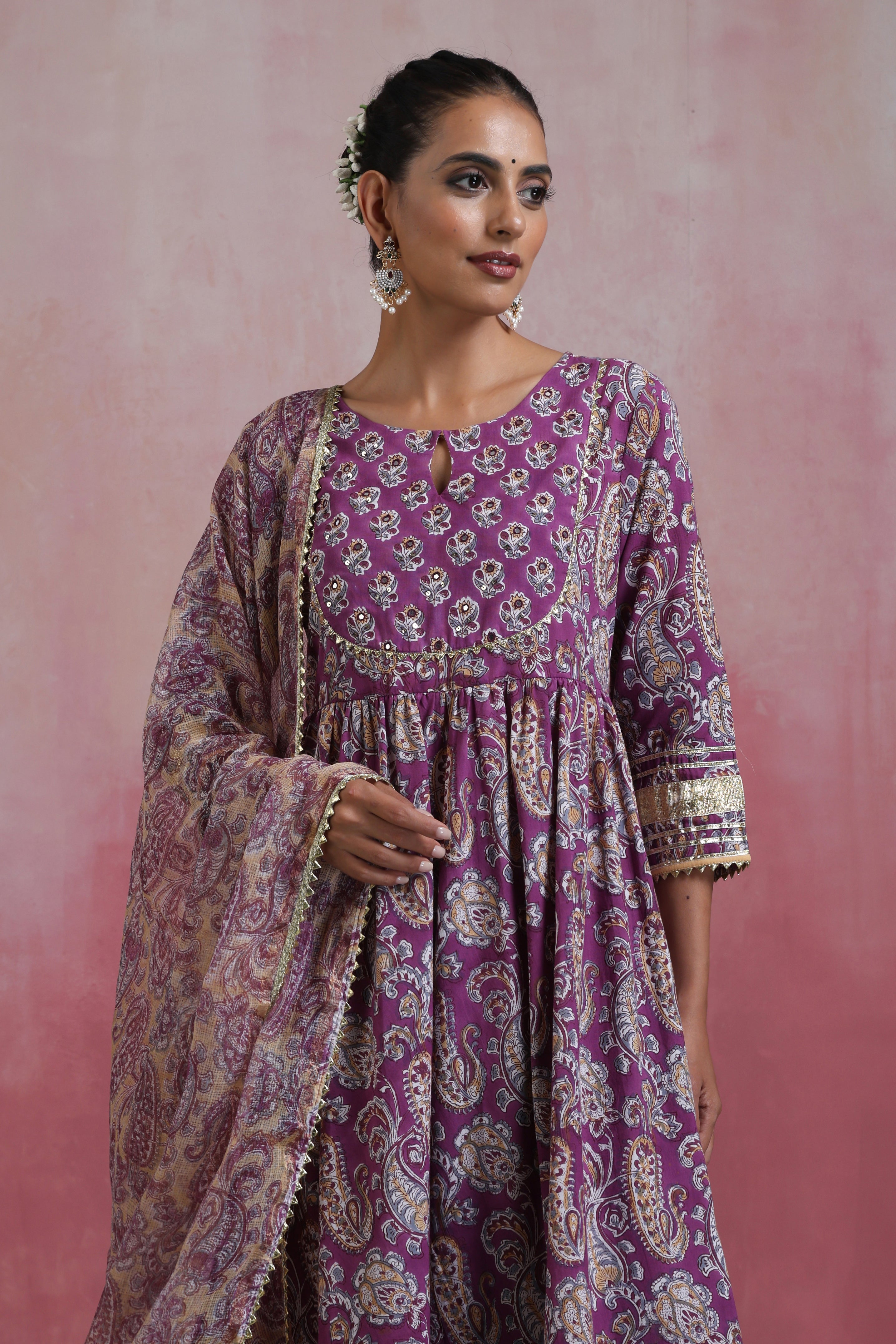 Purple Kimaya Embroidered Anarkali Set of 3