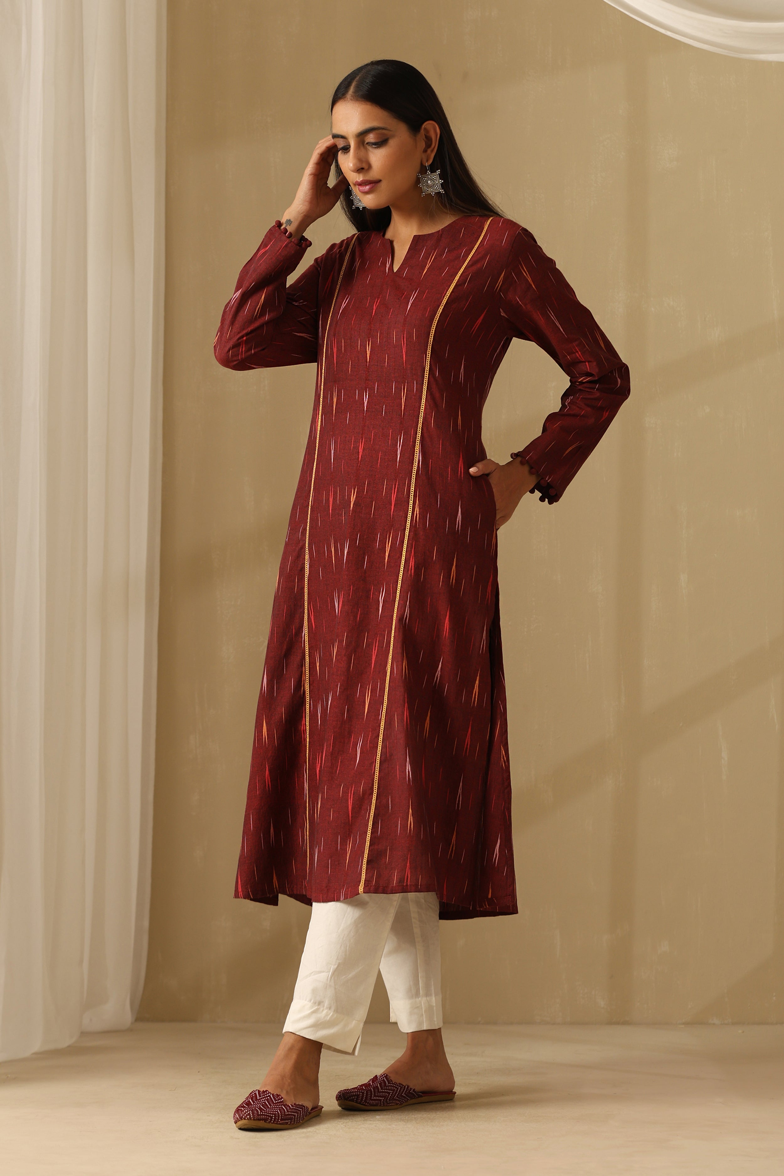 Siam Burgundy Ikat Handloom Cotton Kurta