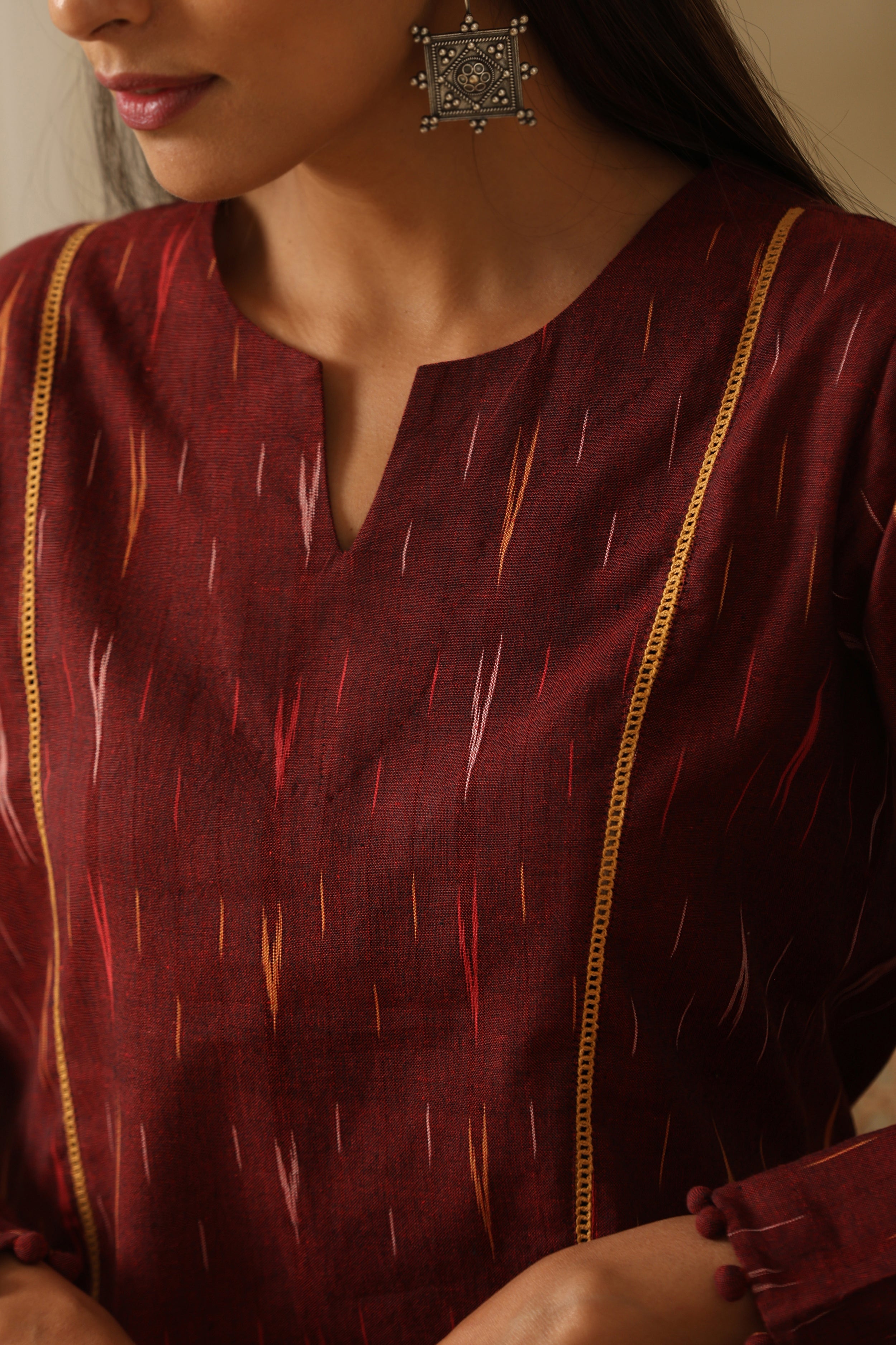 Siam Burgundy Ikat Handloom Cotton Kurta