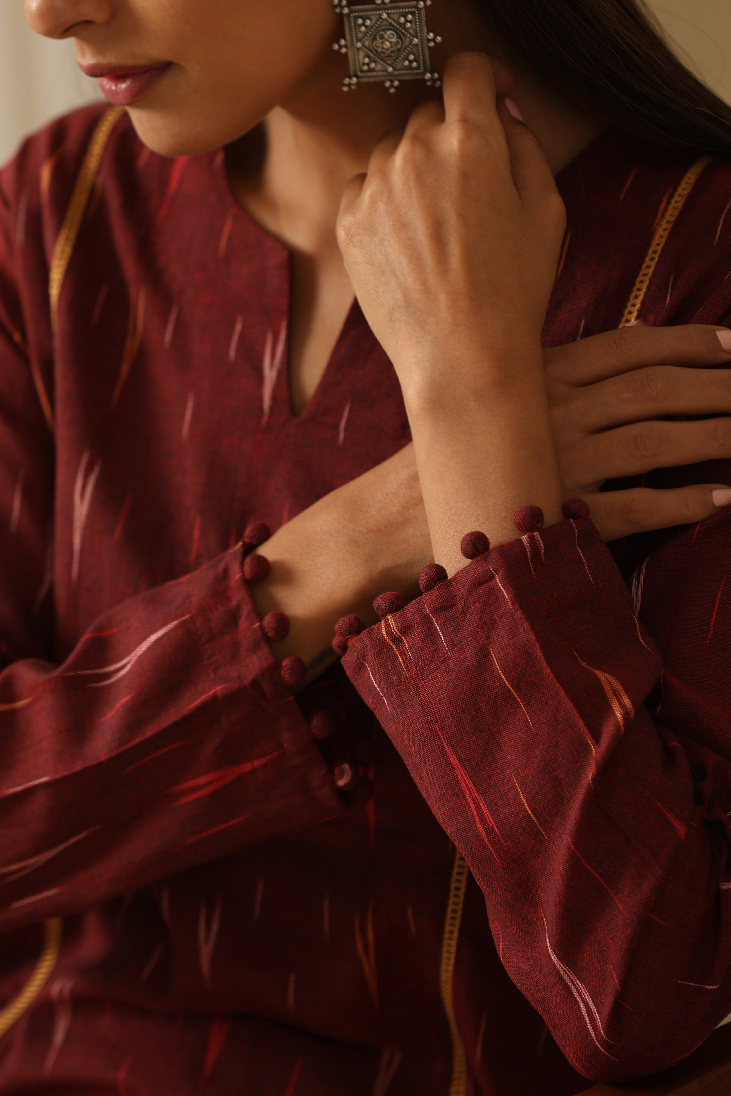 Siam Burgundy Ikat Handloom Cotton Kurta