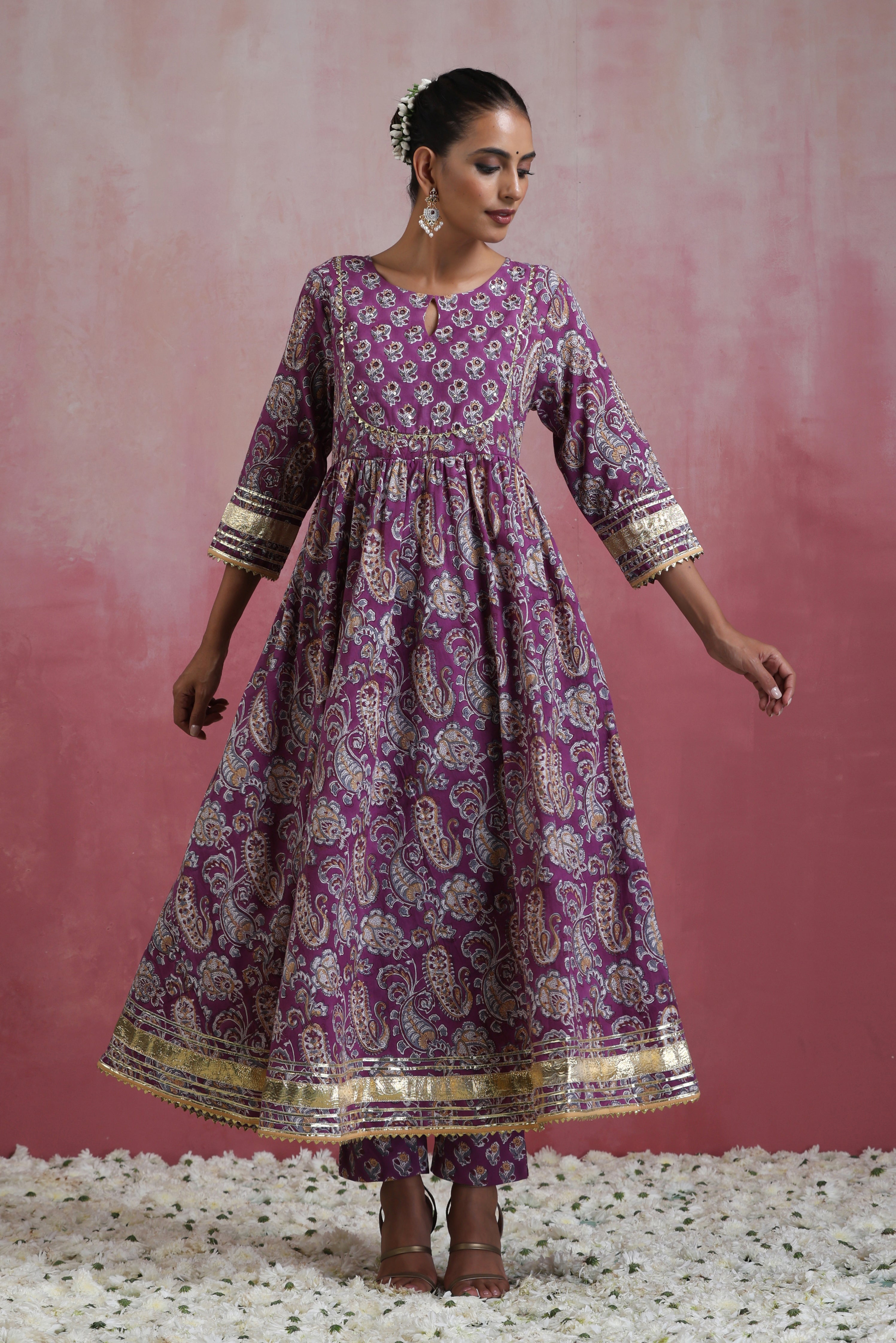 Purple Kimaya Embroidered Anarkali Set of 3