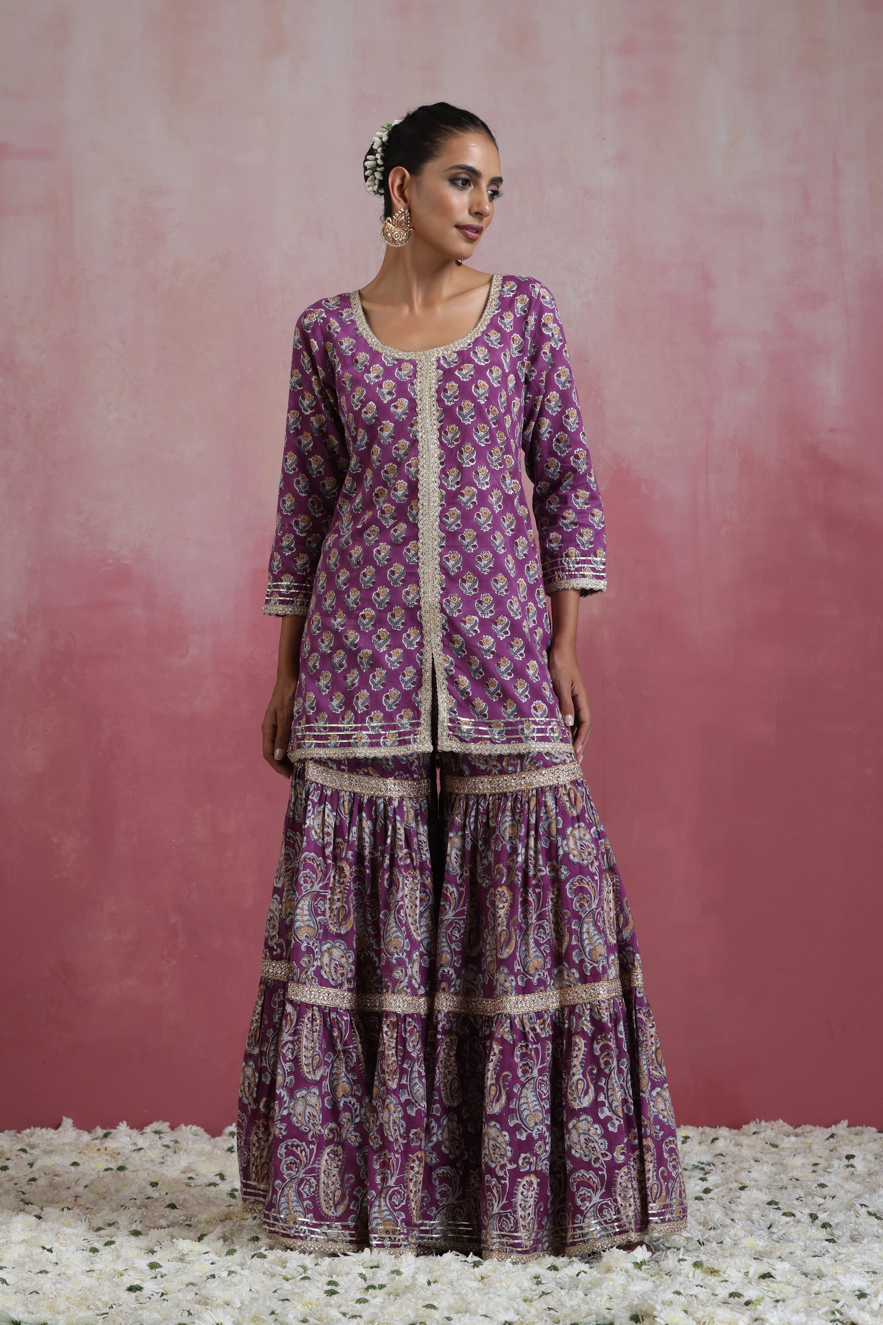 Purple Lylah Tiered Sharara Set of 3