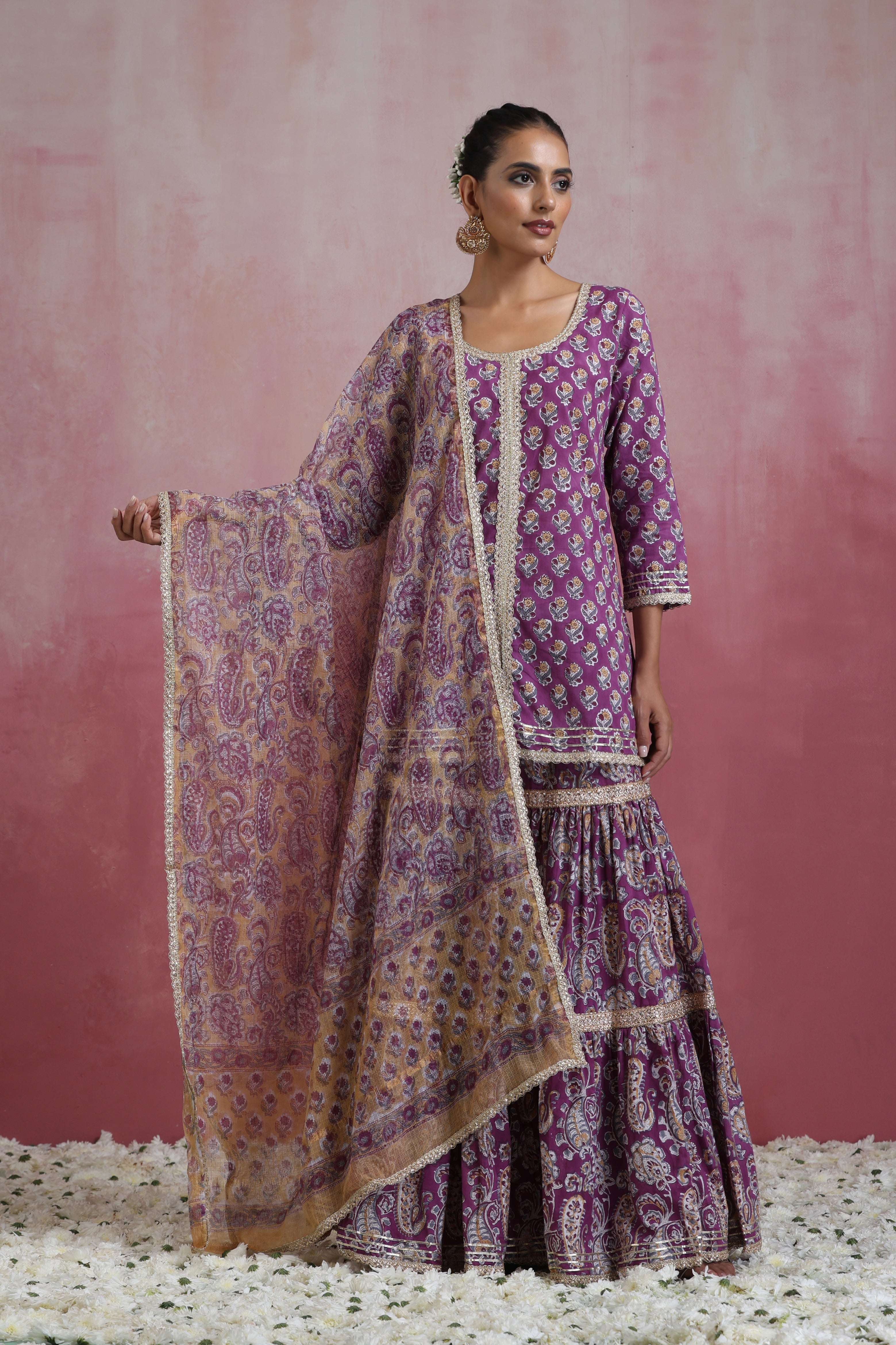 Purple Lylah Tiered Sharara Set of 3