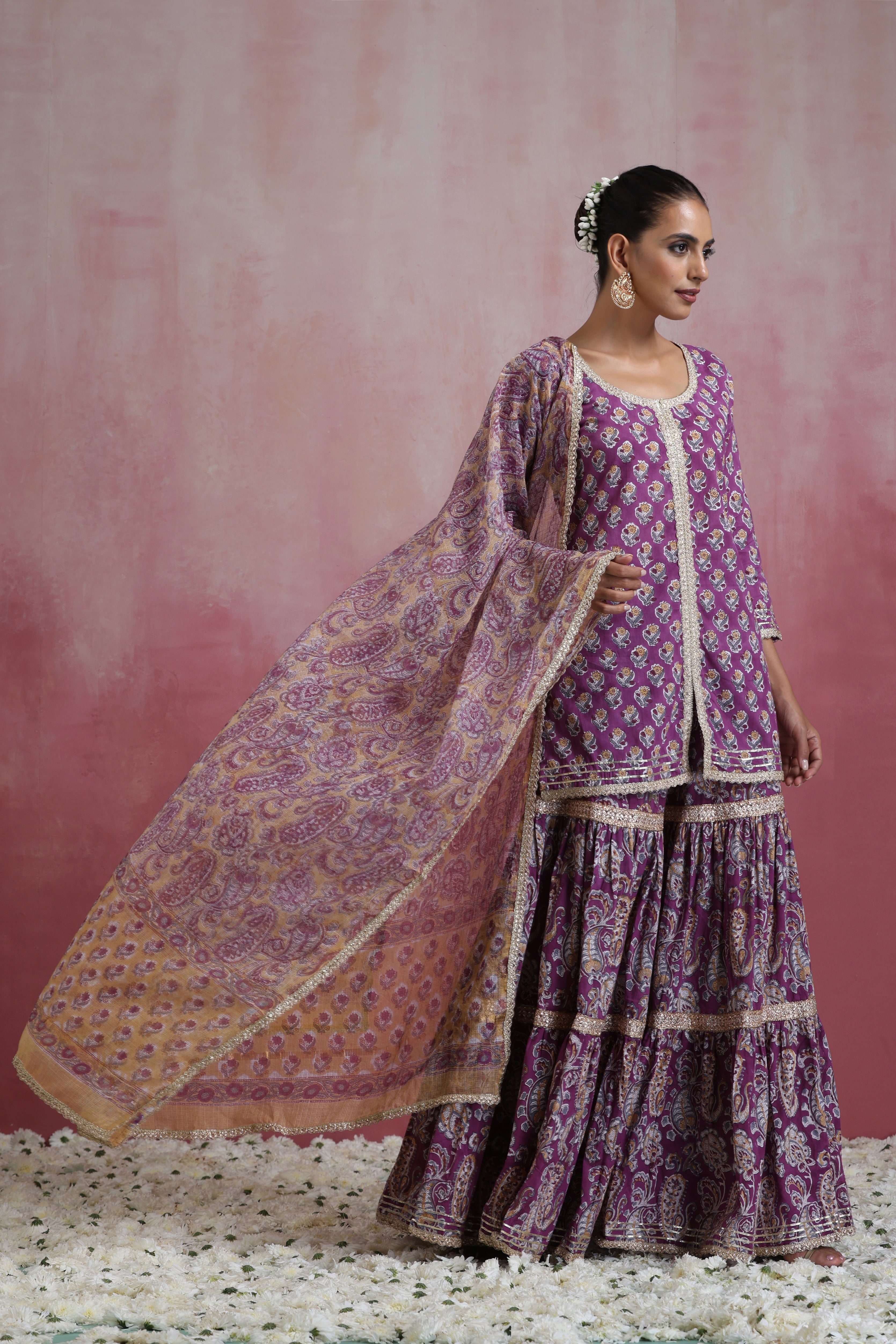 Purple Lylah Tiered Sharara Set of 3