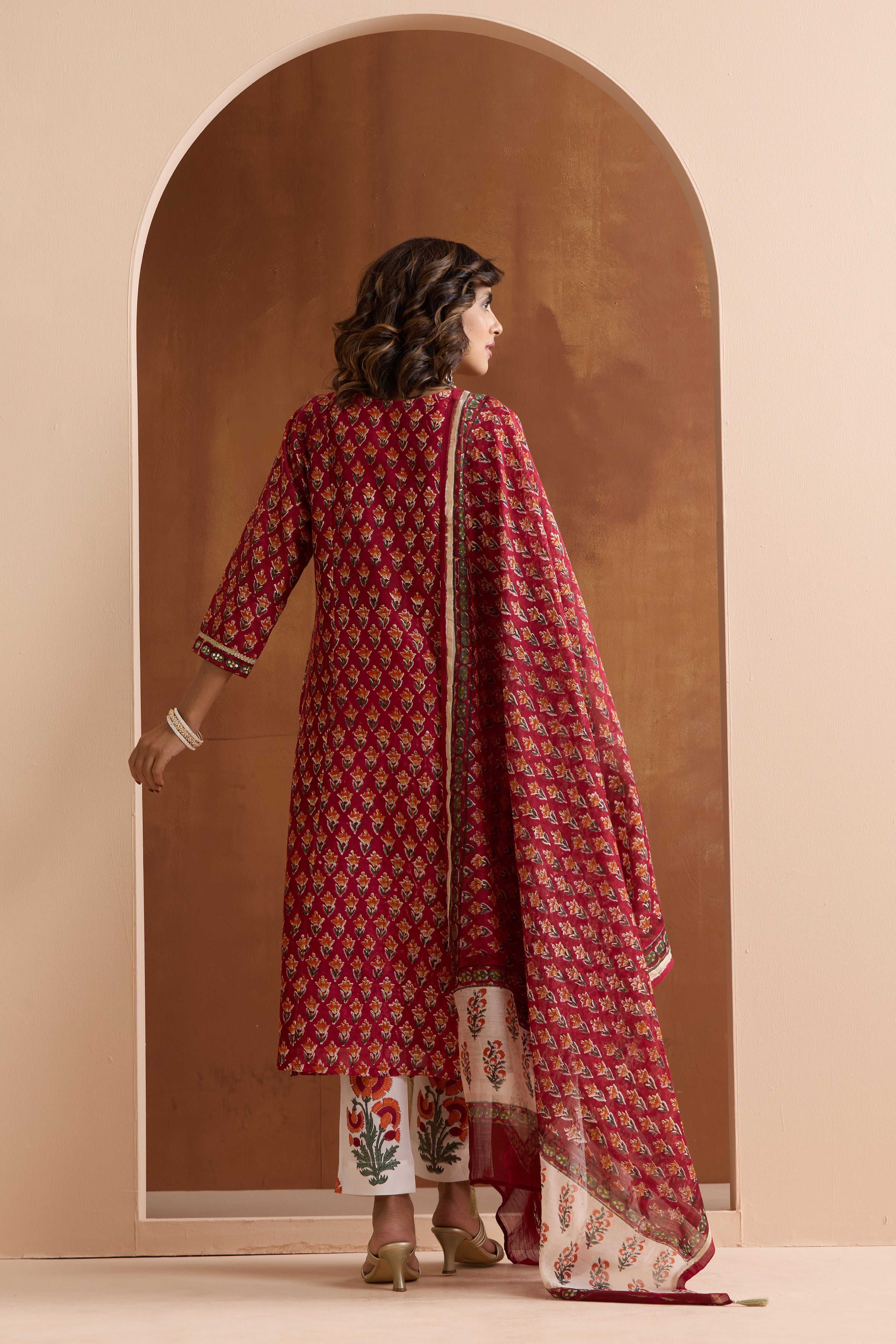 Maroon Ivy Embroidered Chanderi Kurta Set of 3