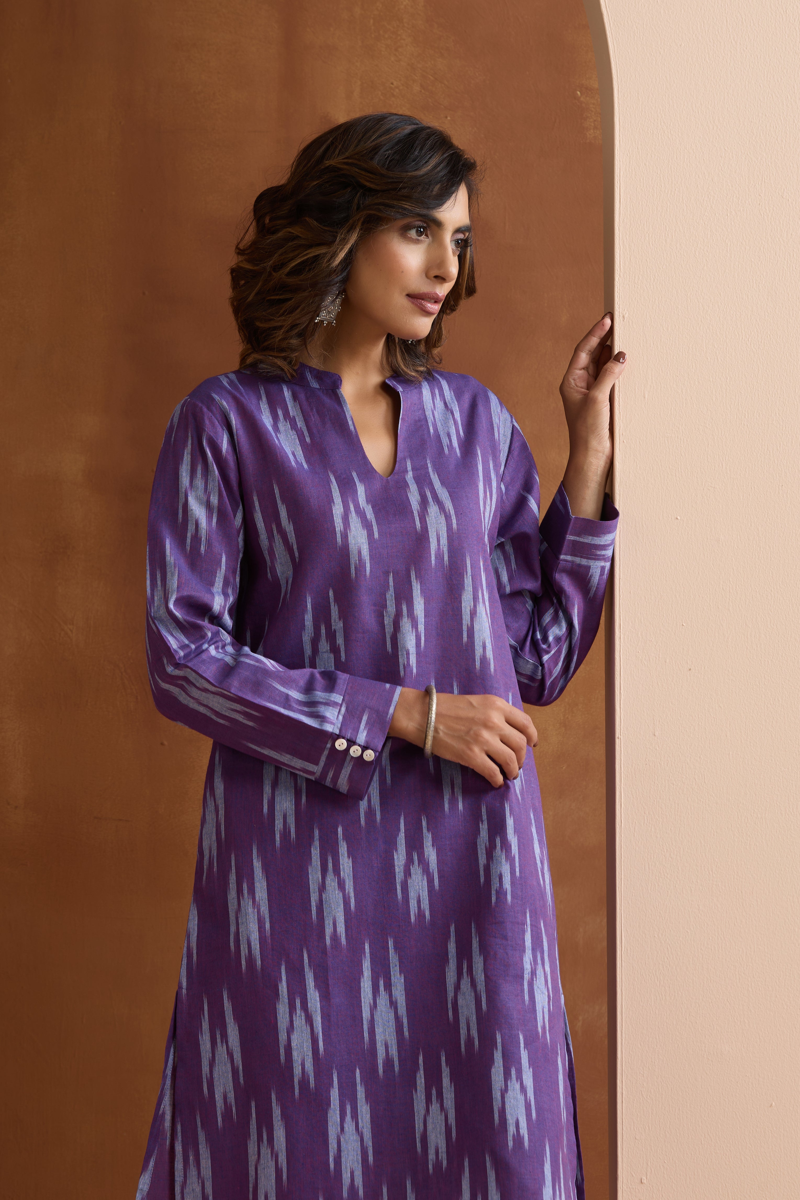 Purple Topaz Ikat Handloom Cotton Kurta Set of 2