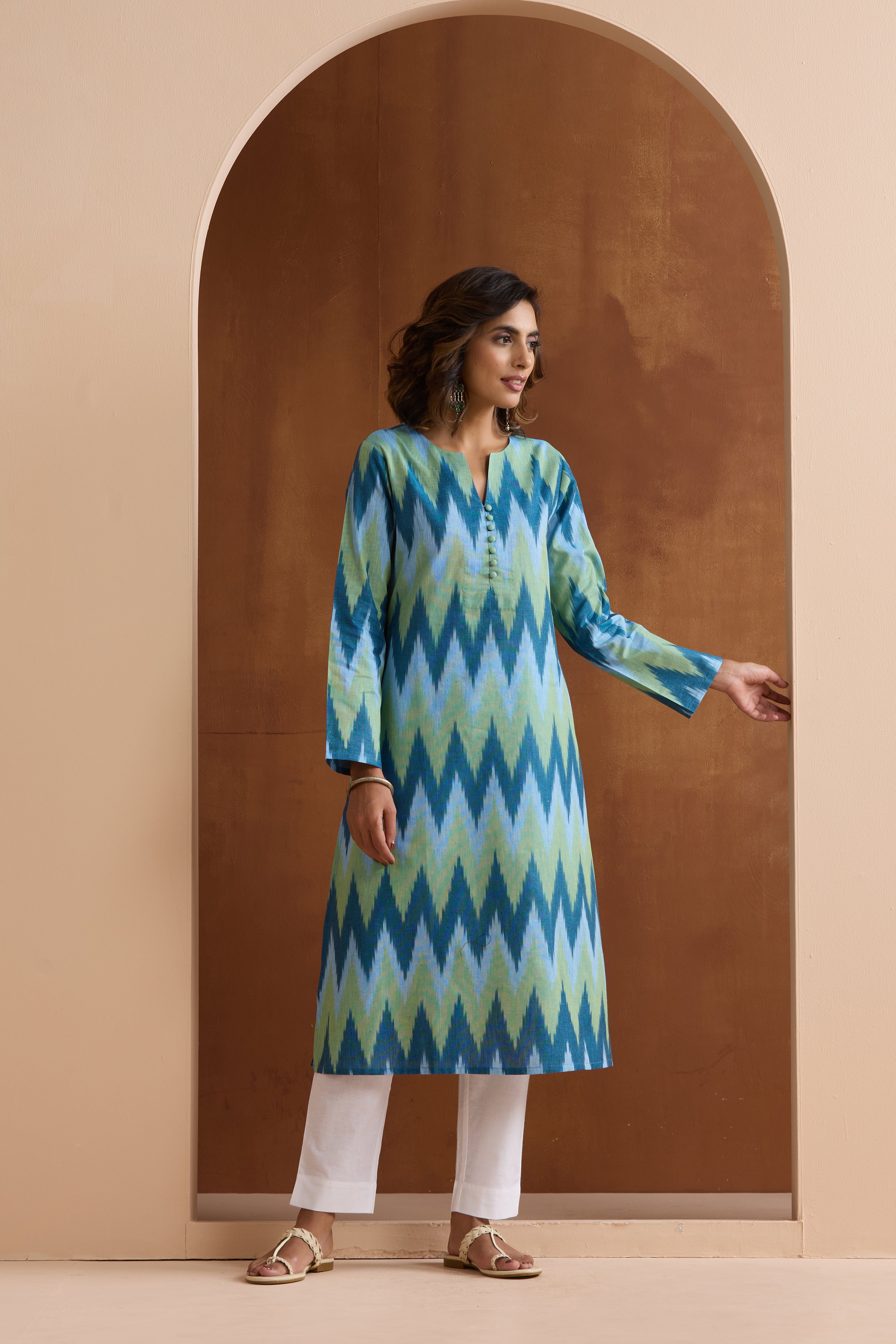 Blue Marla Ikat Handloom Cotton Kurta