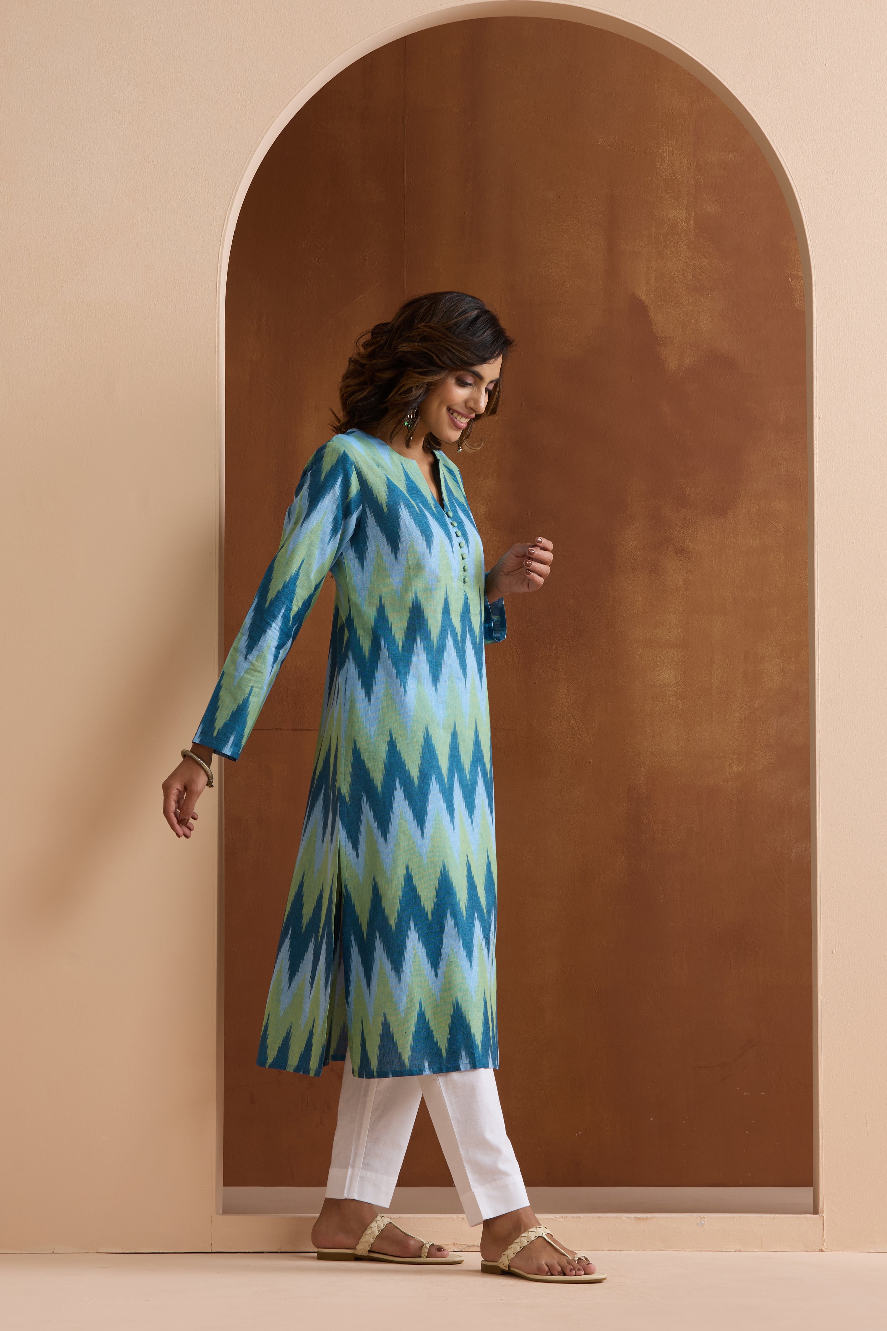 Blue Marla Ikat Handloom Cotton Kurta