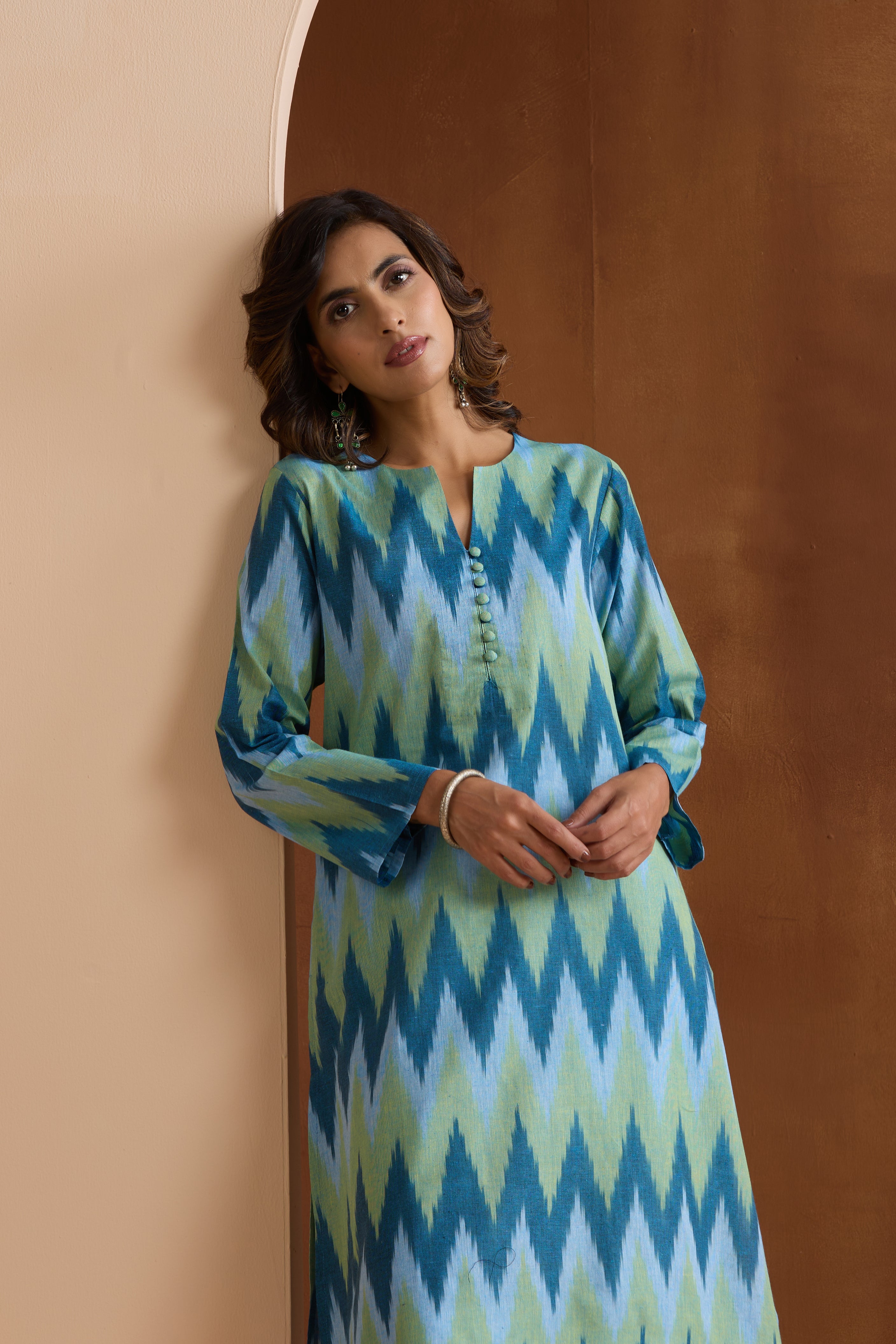 Blue Marla Ikat Handloom Cotton Kurta