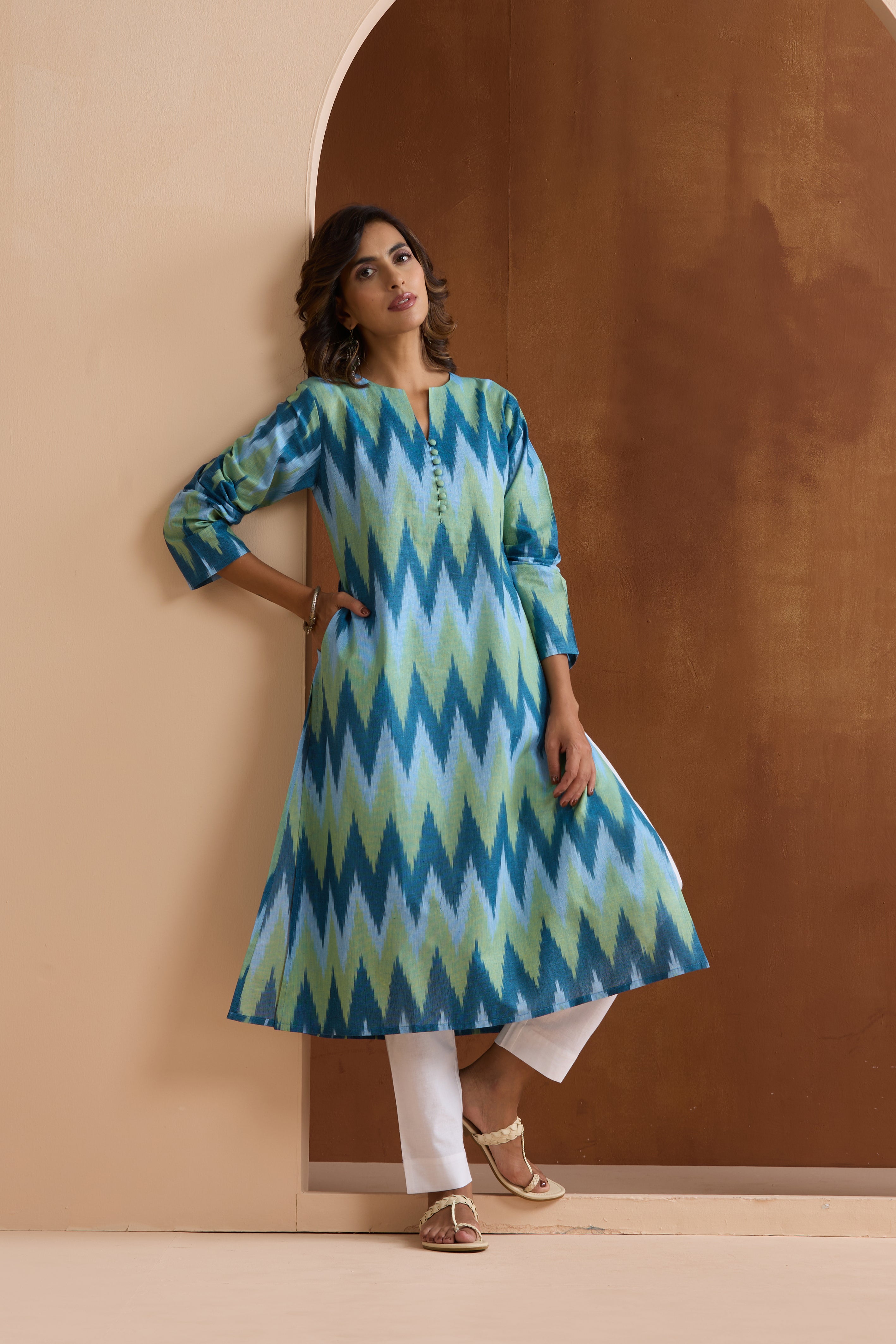 Blue Marla Ikat Handloom Cotton Kurta