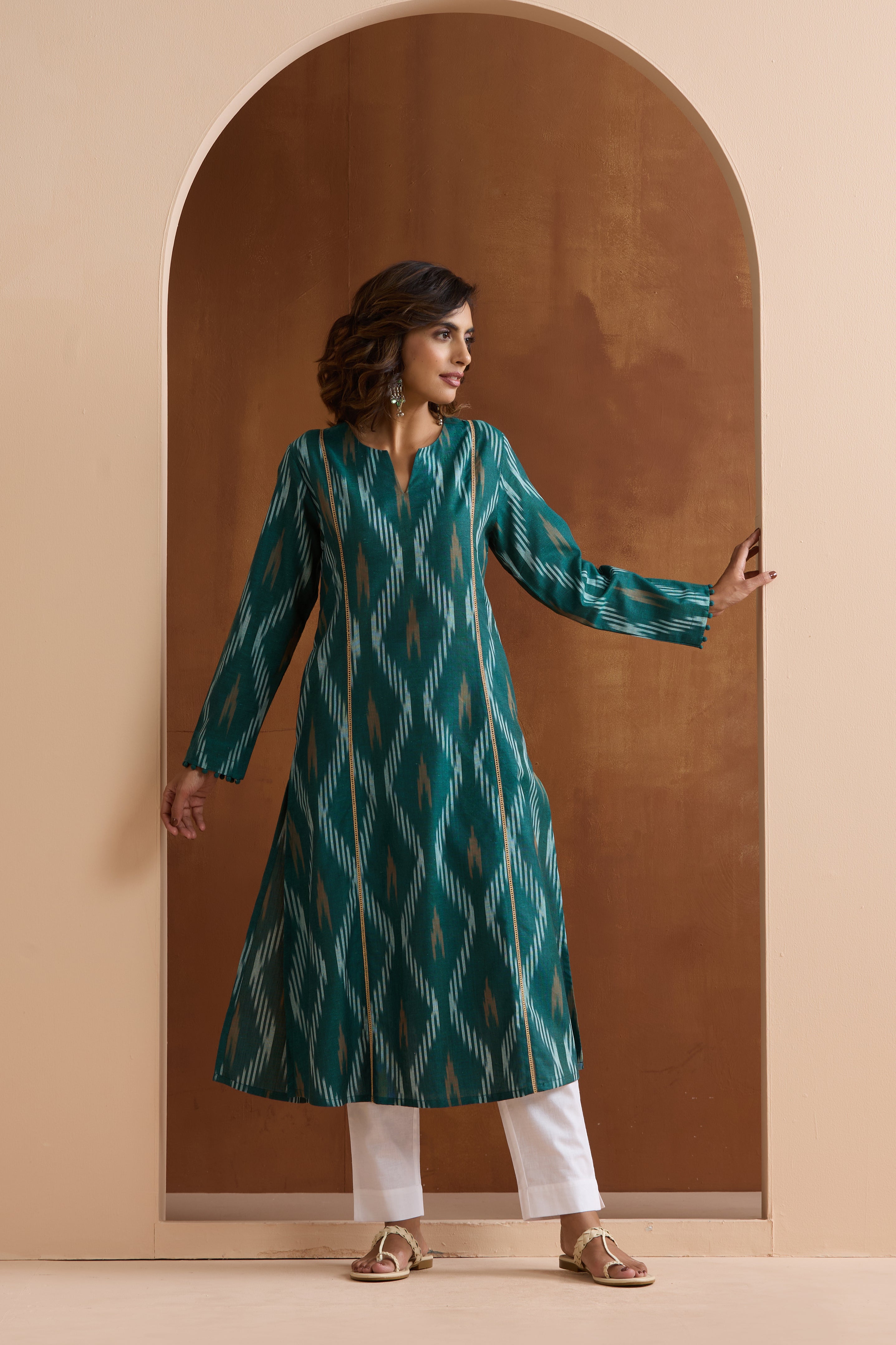 Green Gracie Ikat Handloom Cotton Kurta