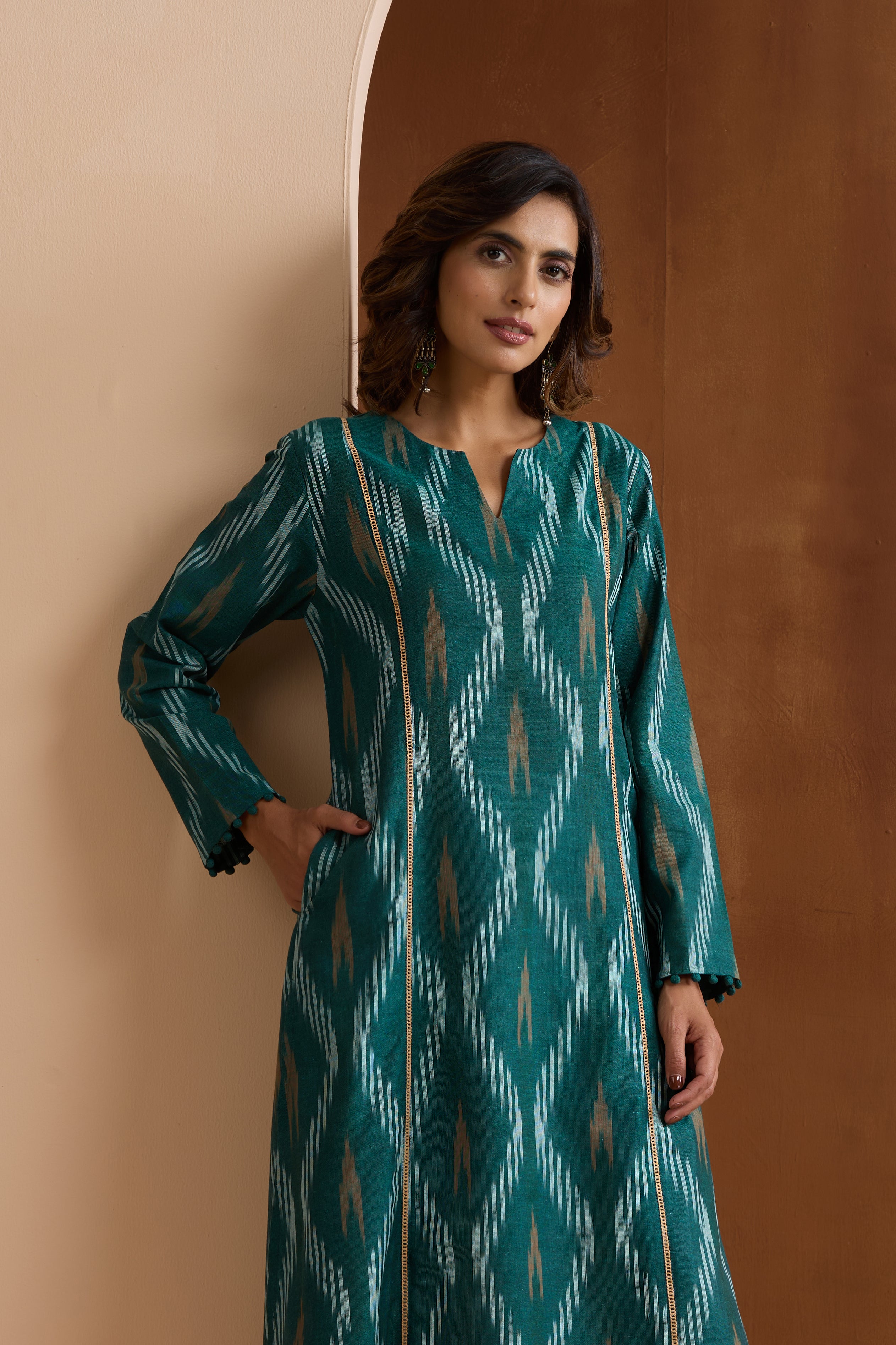 Green Gracie Ikat Handloom Cotton Kurta Set of 2