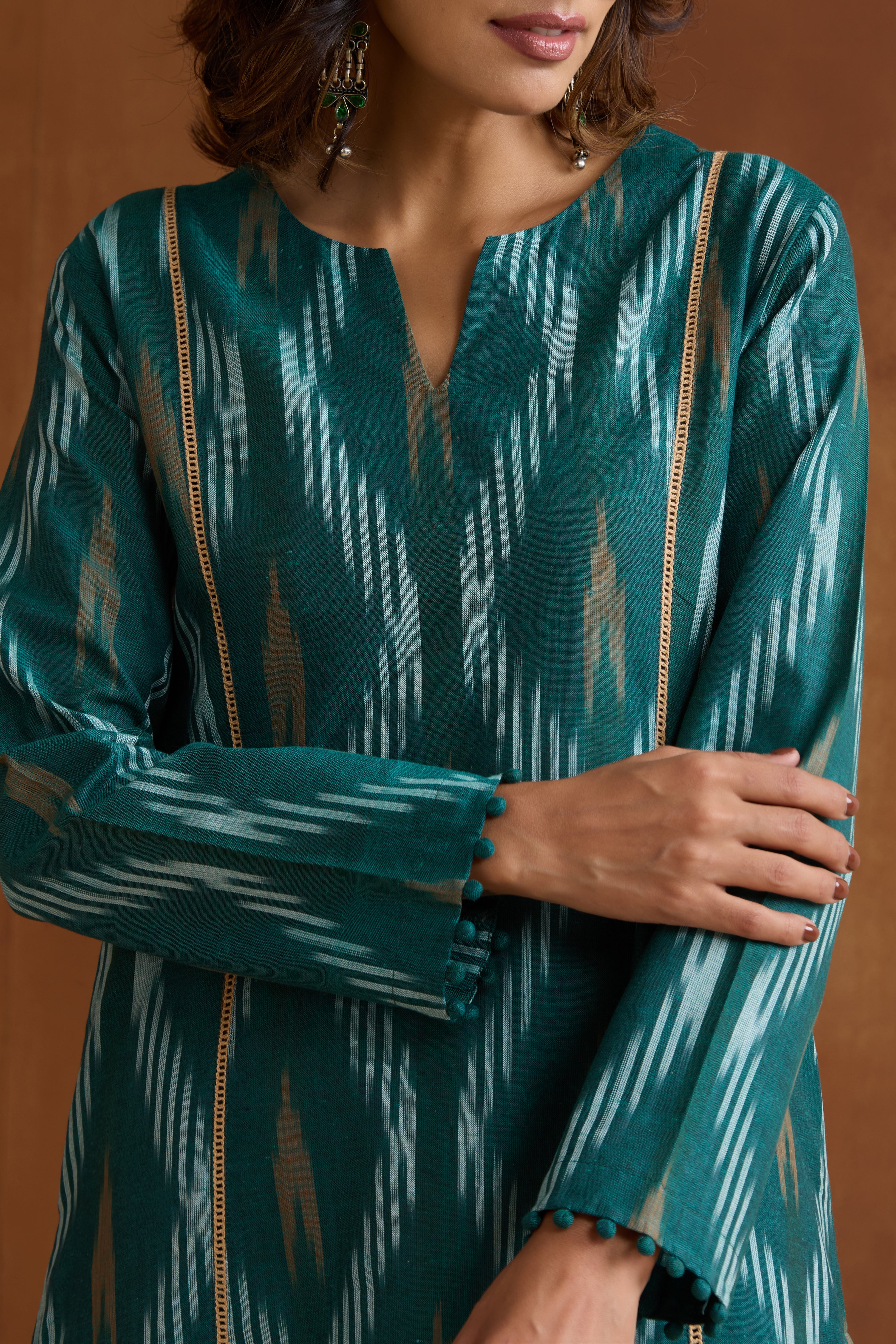 Green Gracie Ikat Handloom Cotton Kurta