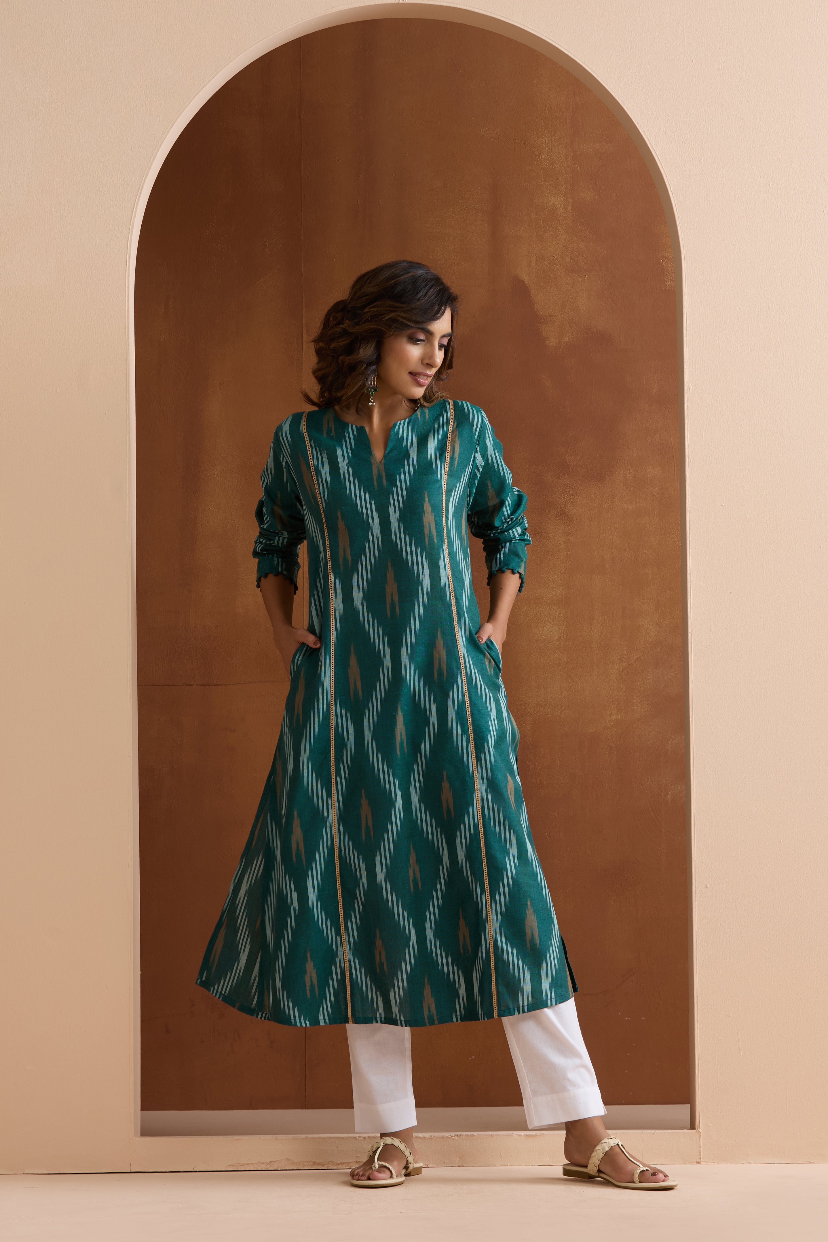 Green Gracie Ikat Handloom Cotton Kurta Set of 2