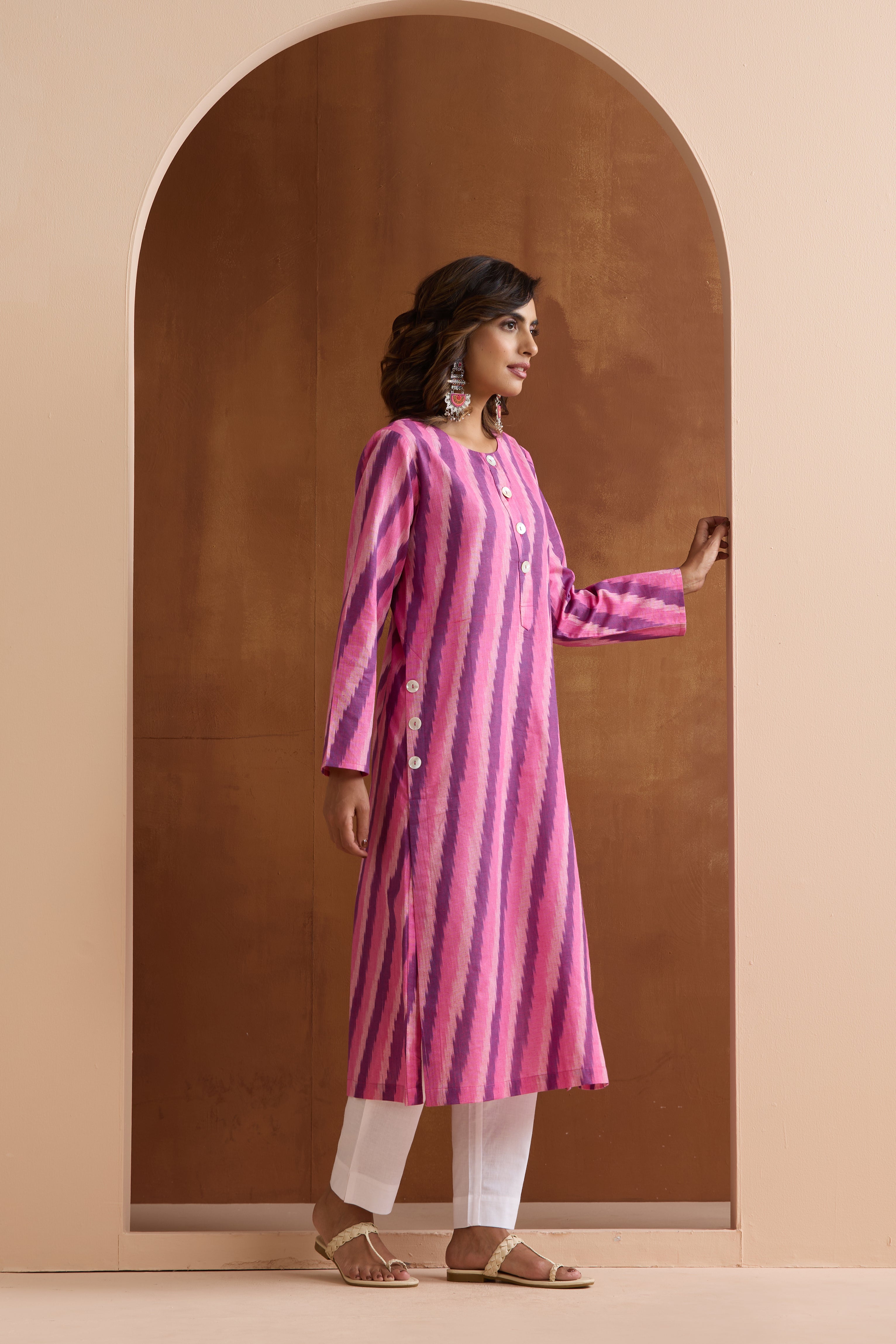 Pink Rosie Ikat Handloom Cotton Kurta Set of 2