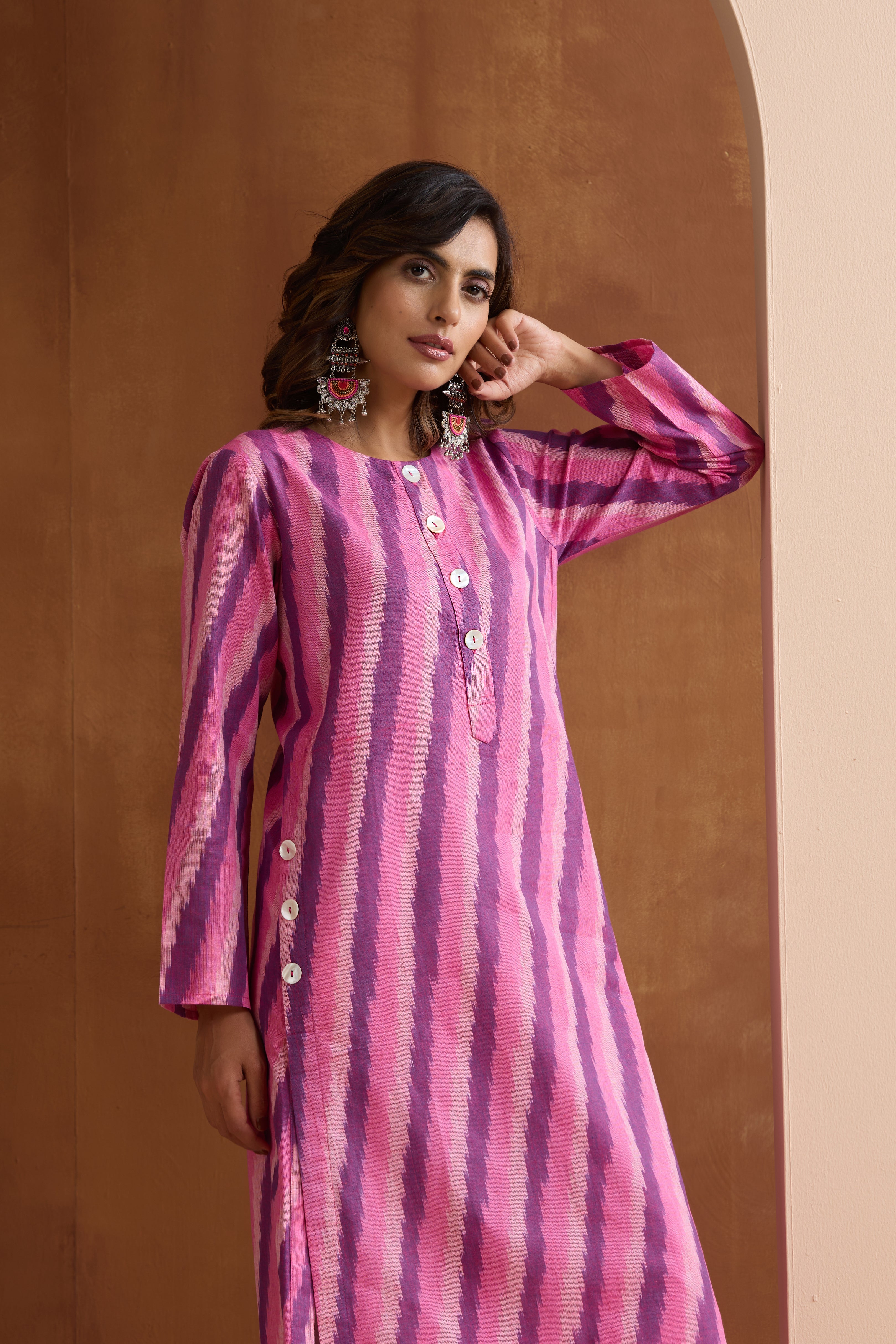 Pink Rosie Ikat Handloom Cotton Kurta