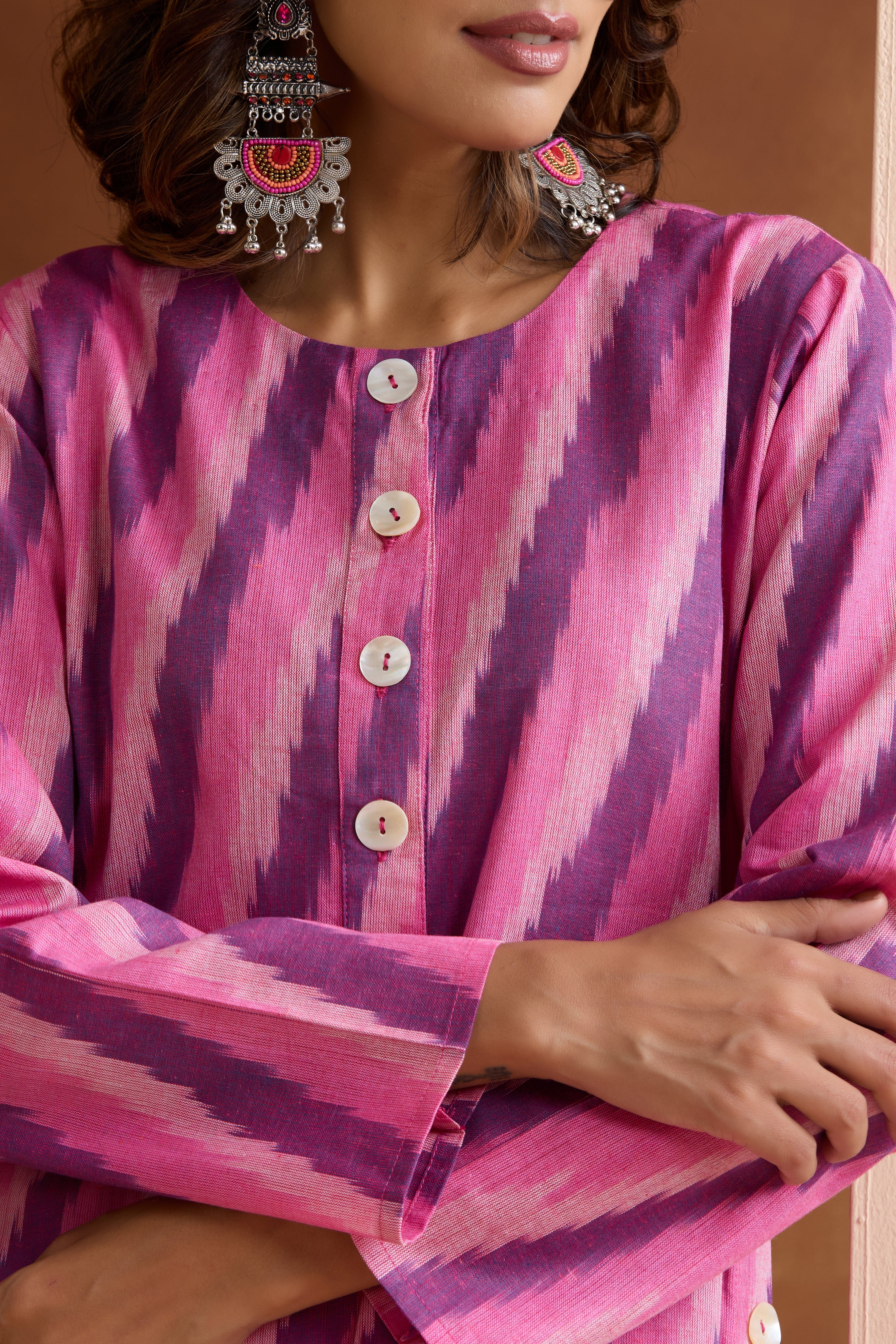 Pink Rosie Ikat Handloom Cotton Kurta