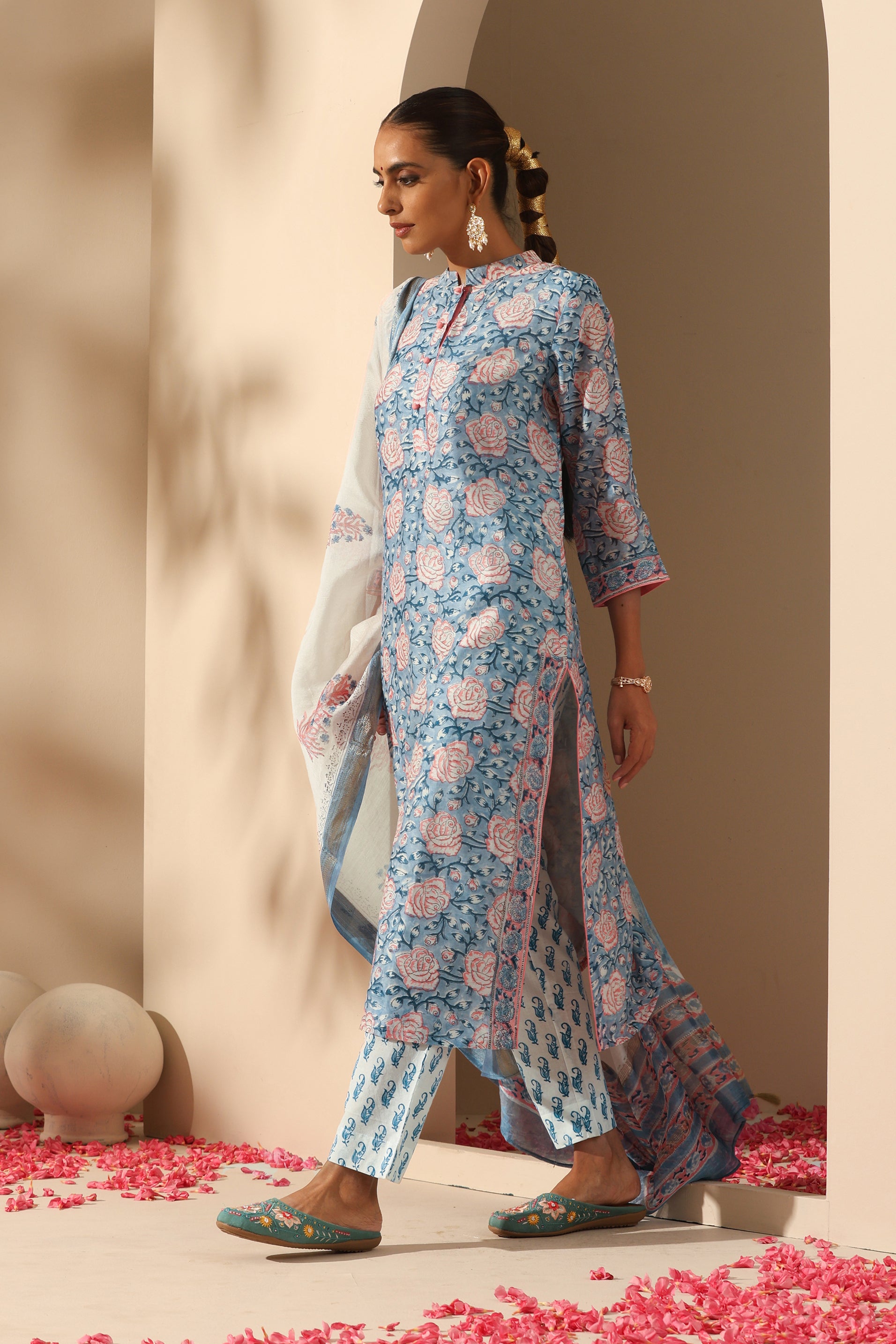 Blue Rose Chanderi Kurta Set of 3