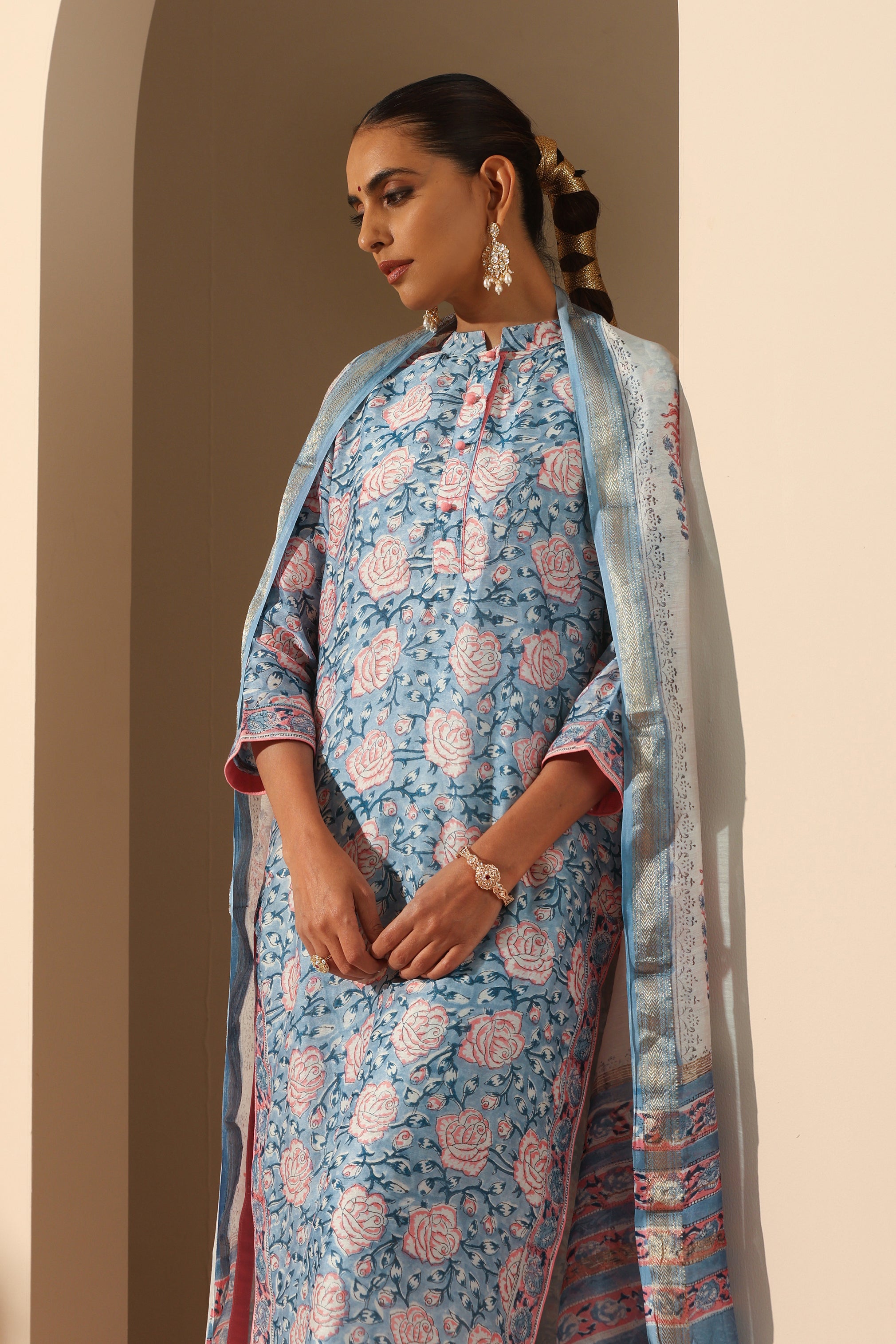 Blue Rose Chanderi Kurta Set of 3