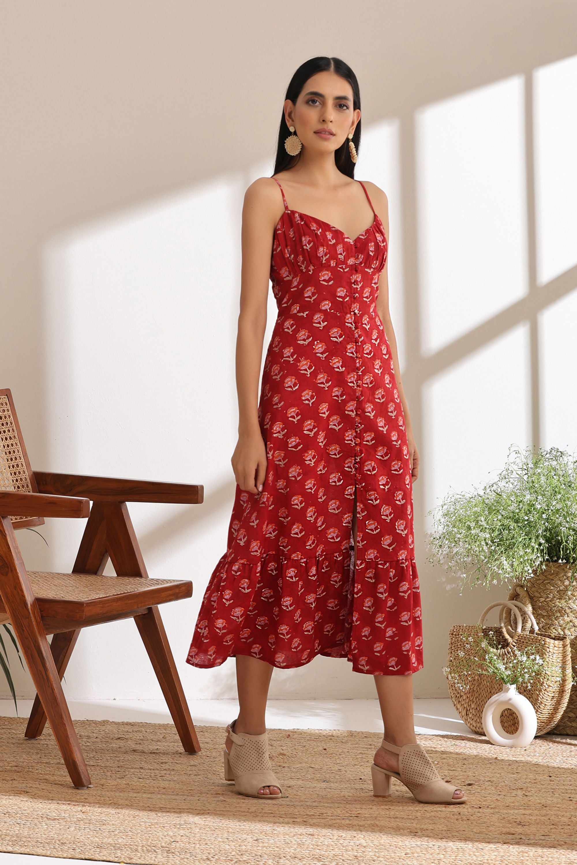 Isabel Red Midi Dress