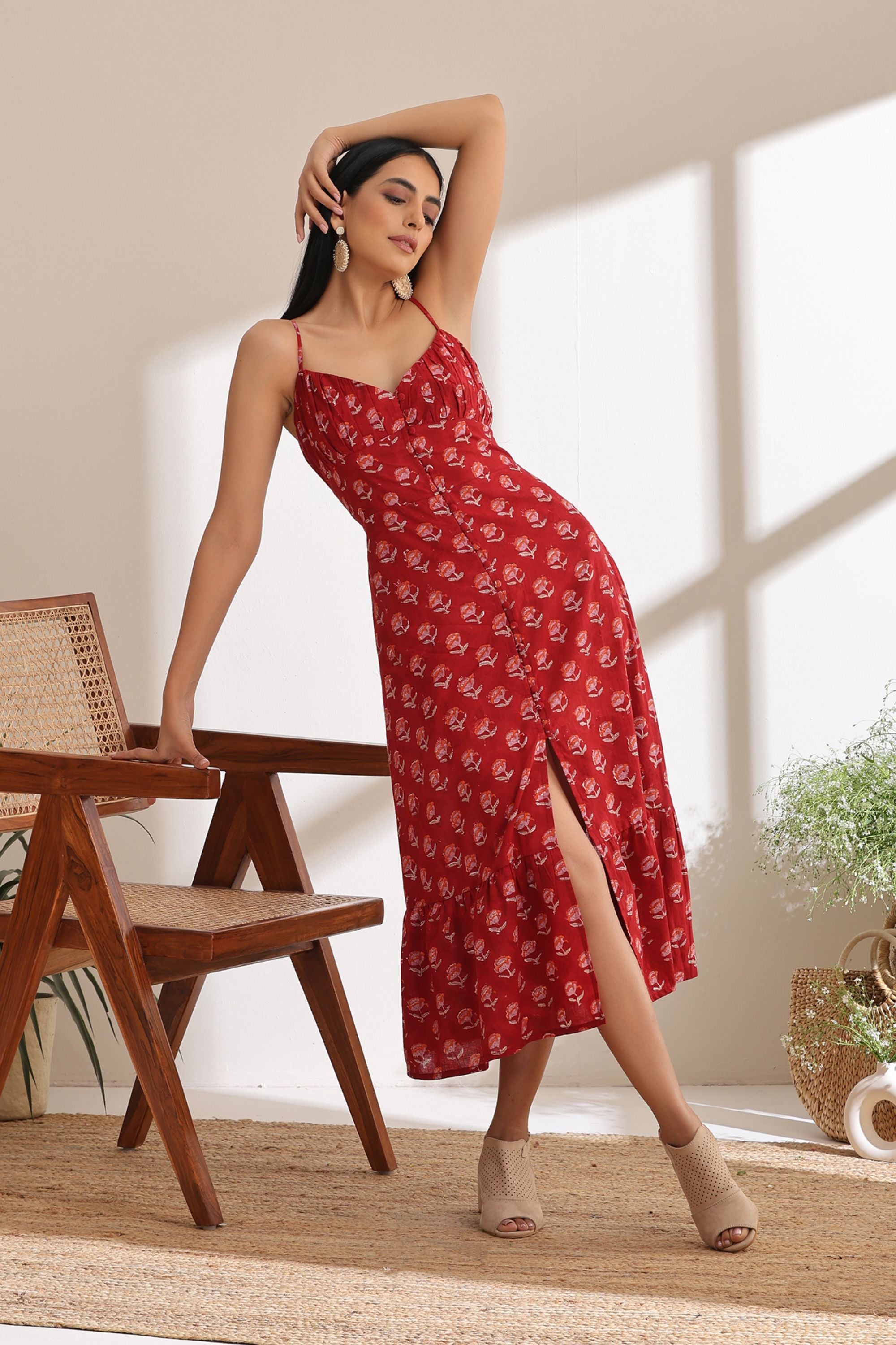 Isabel Red Midi Dress